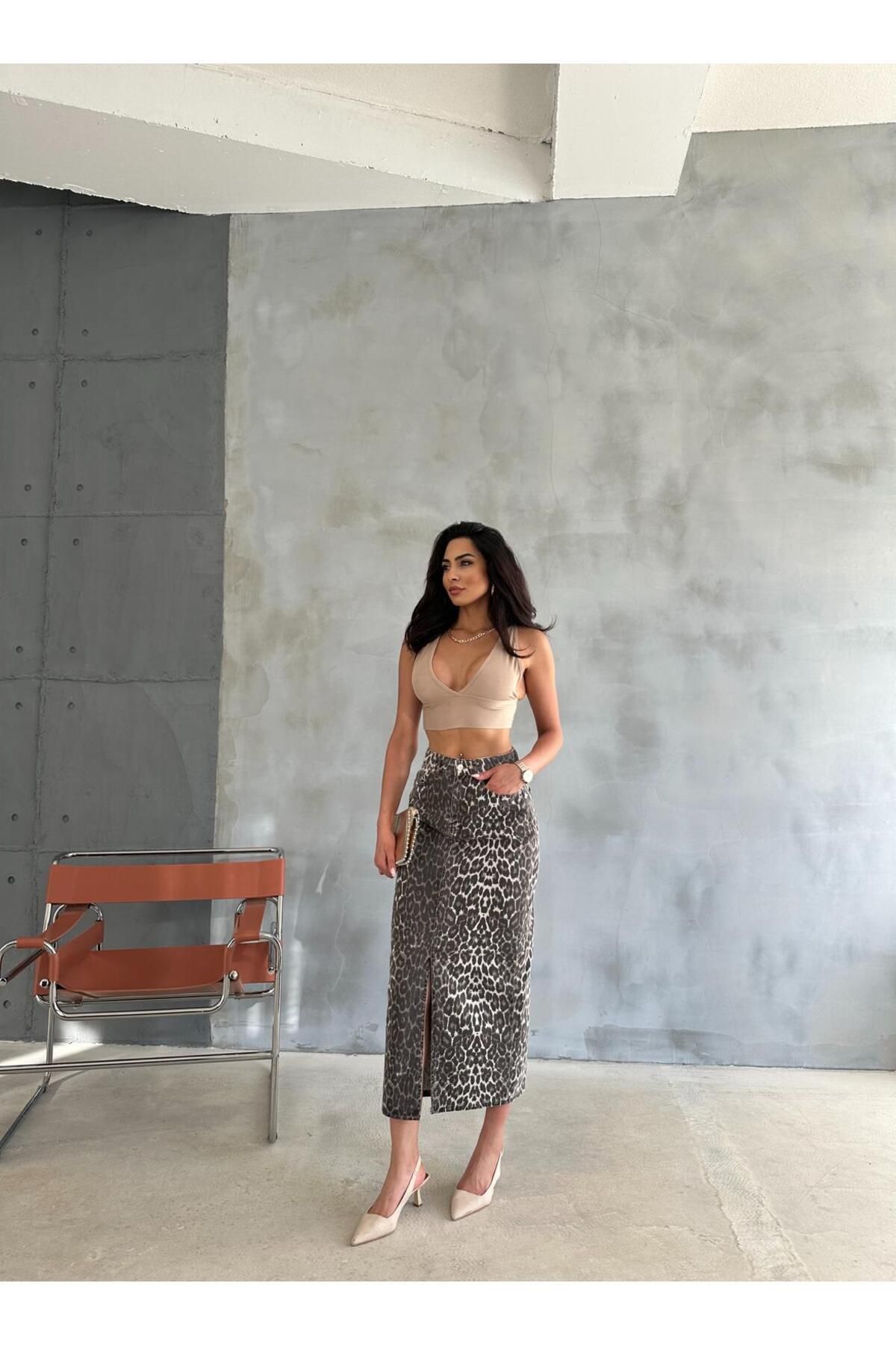 Zeo Basic-Leopard Patterned Maxi Skirt 4