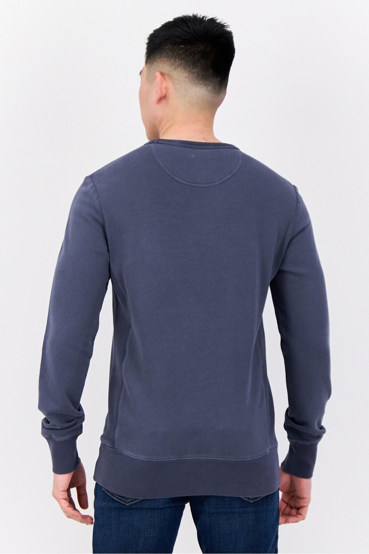 AMERICAN EAGLE-Men Crew Neck Long Sleeves Textured Sweatshirts, Slate Blue 2