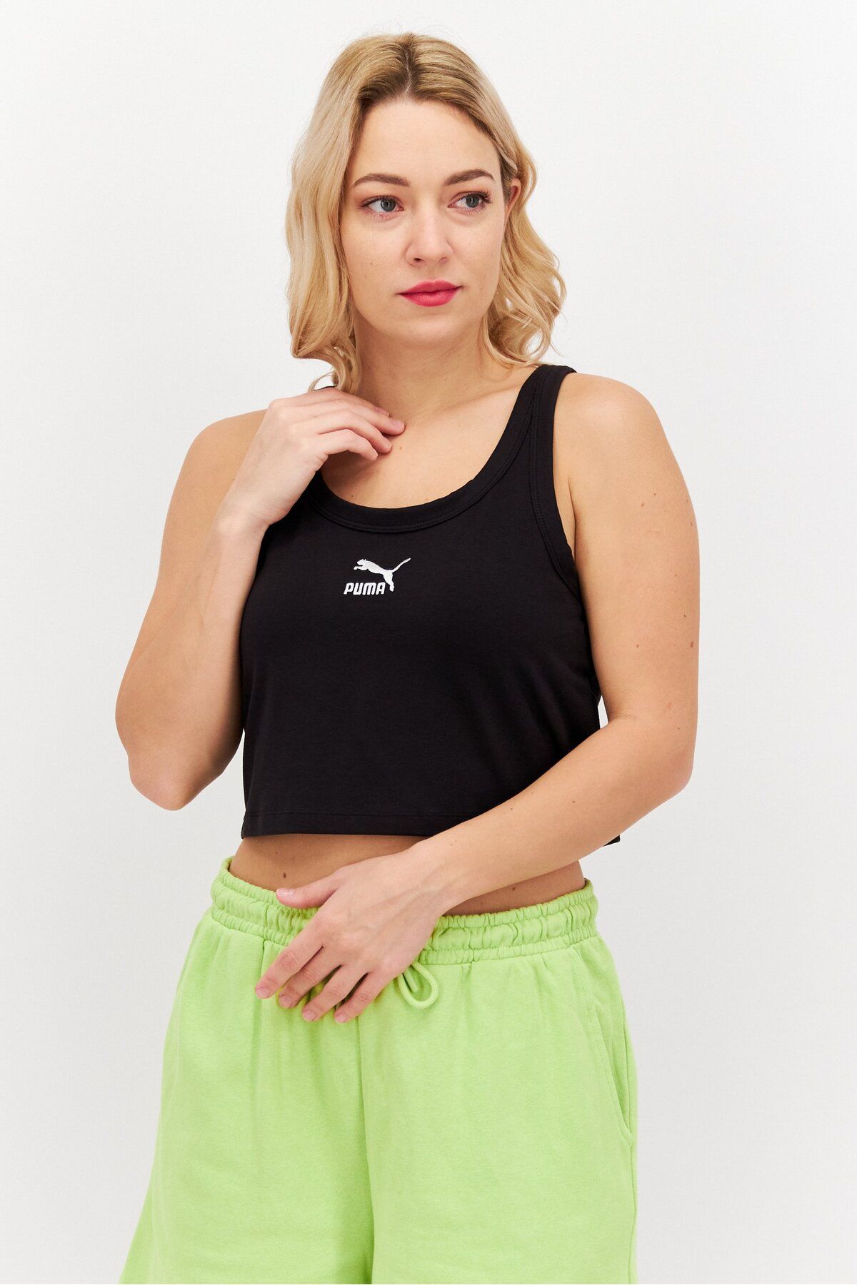 Puma-Women Sportswear Fit Sleeveless Running Tops, Black/White 1