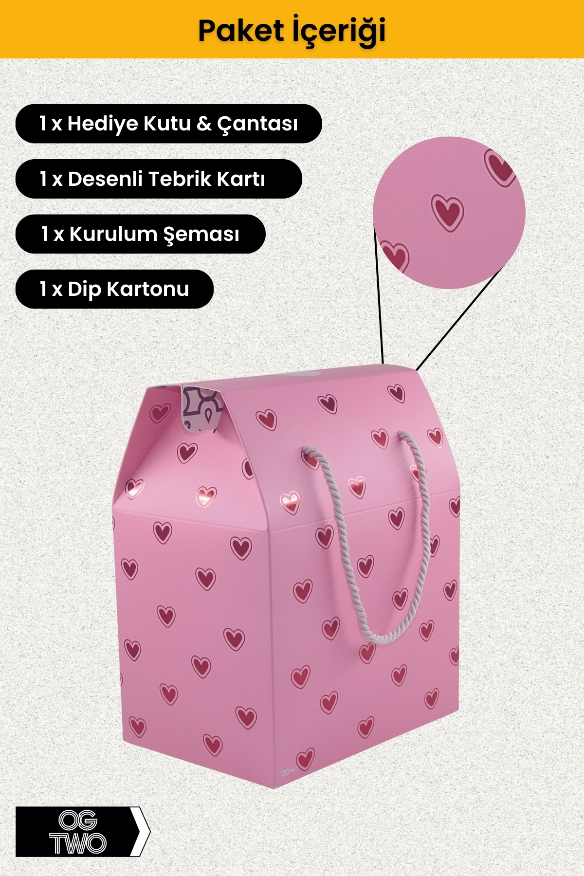 OGTWO Premium Konsept Tasarım Hediye Kutusu Sevgiliye Hediye Paketi Hediyelik Pembe Kalpli - 24x14x20cm fotoğrafı 4 (önizleme)