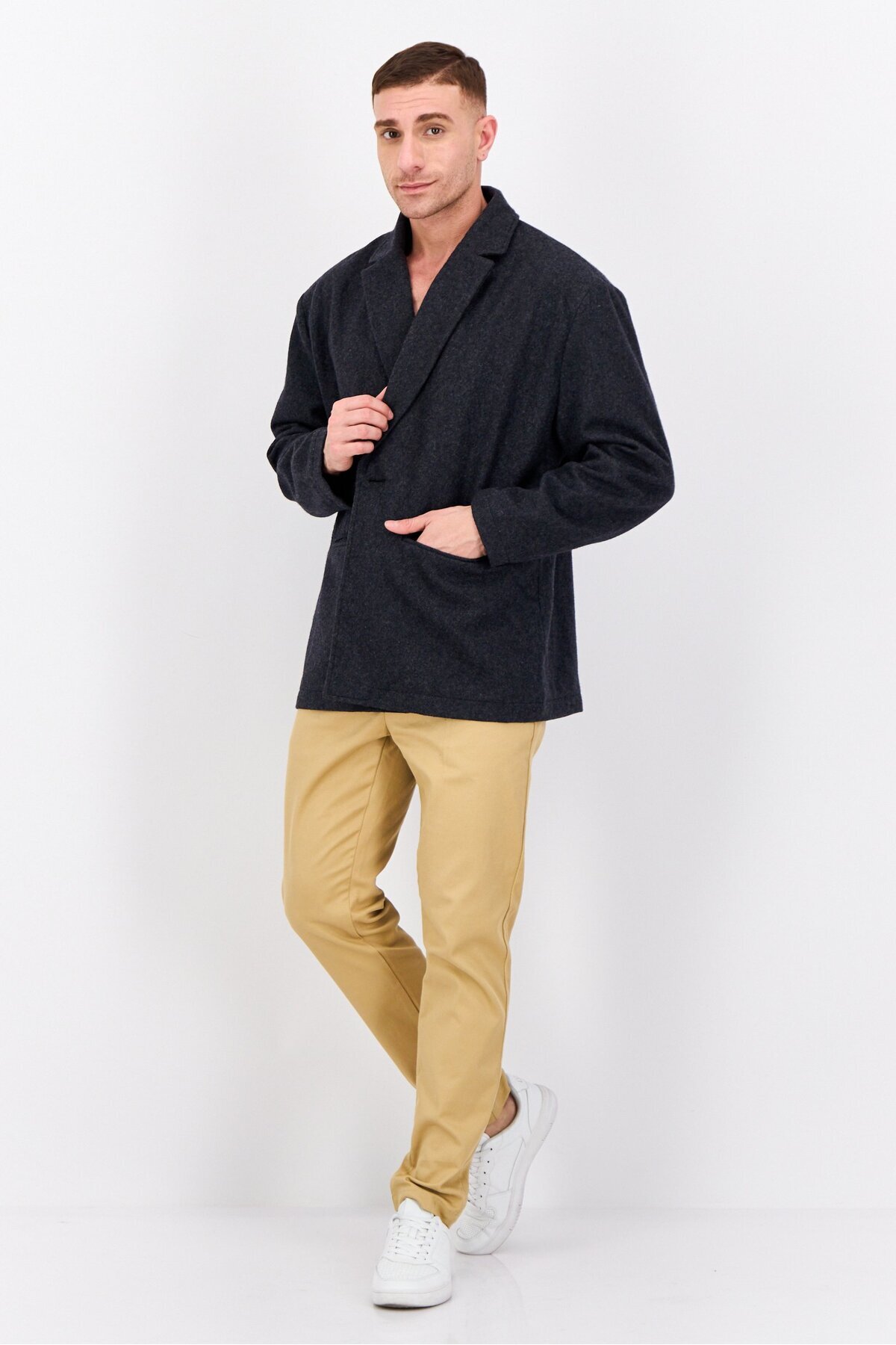 Bando-Men Regular Fit Textured Semi-Formal Blazer, Dark Grey 4