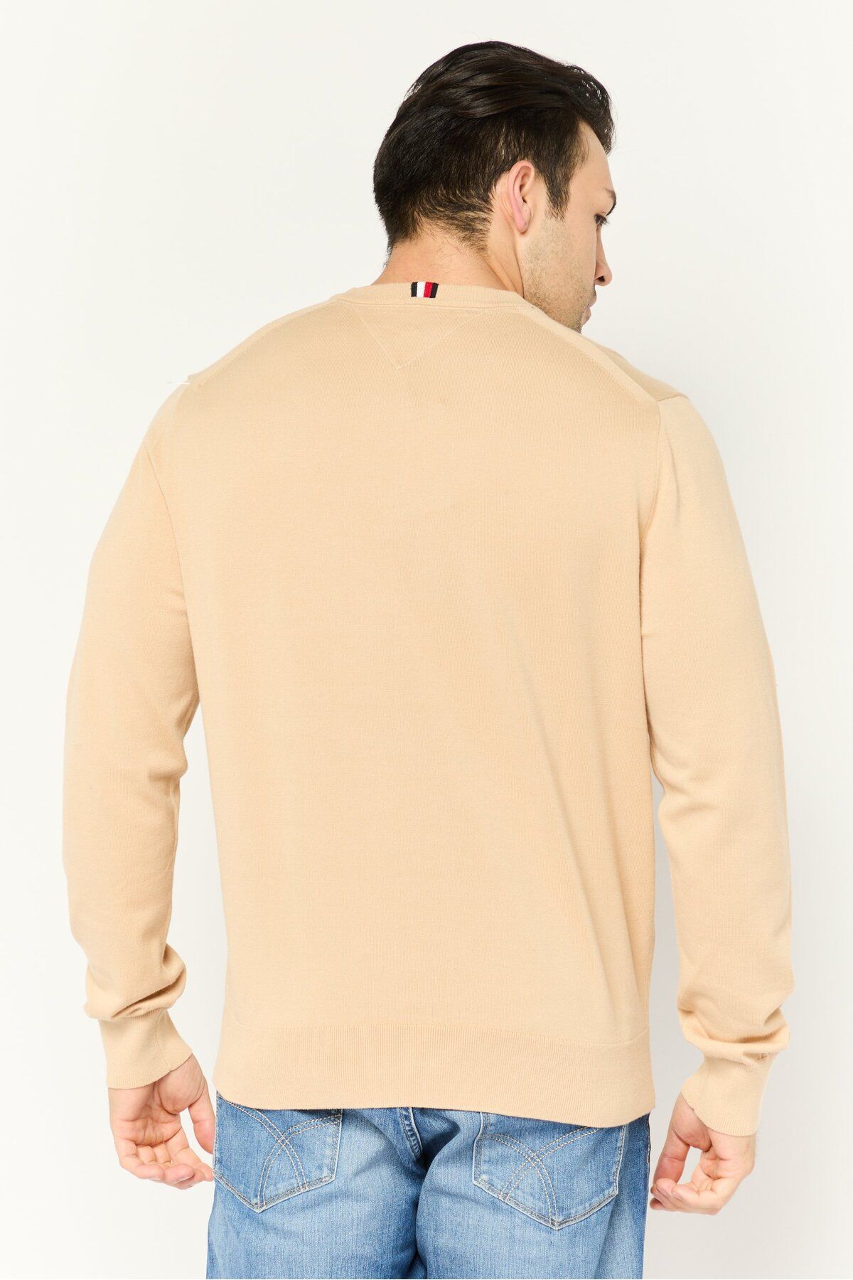 Tommy Hilfiger-Men Crew Neck Embroidered Long Sleeves Sweaters, Beige 4