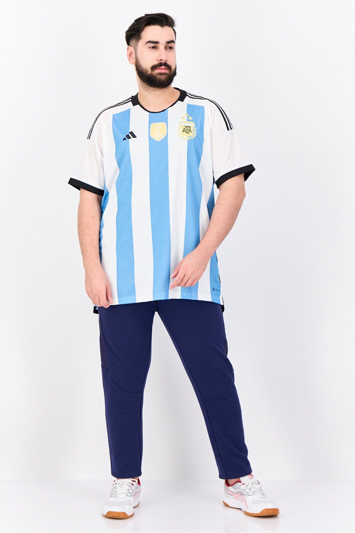 adidas-Men Sportswear Fit Short Sleeve Football Jersey, White/Light Blue 4