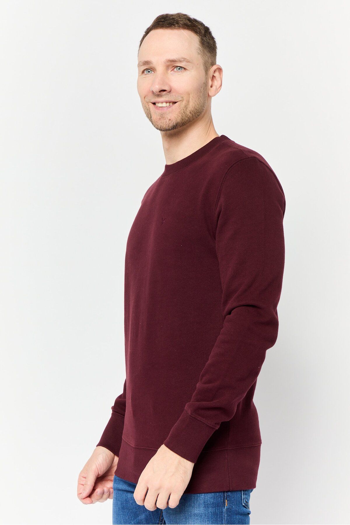 AMERICAN EAGLE-Men Crew Neck Embroidered Logo Long Sleeves Sweatshirt, Maroon 3