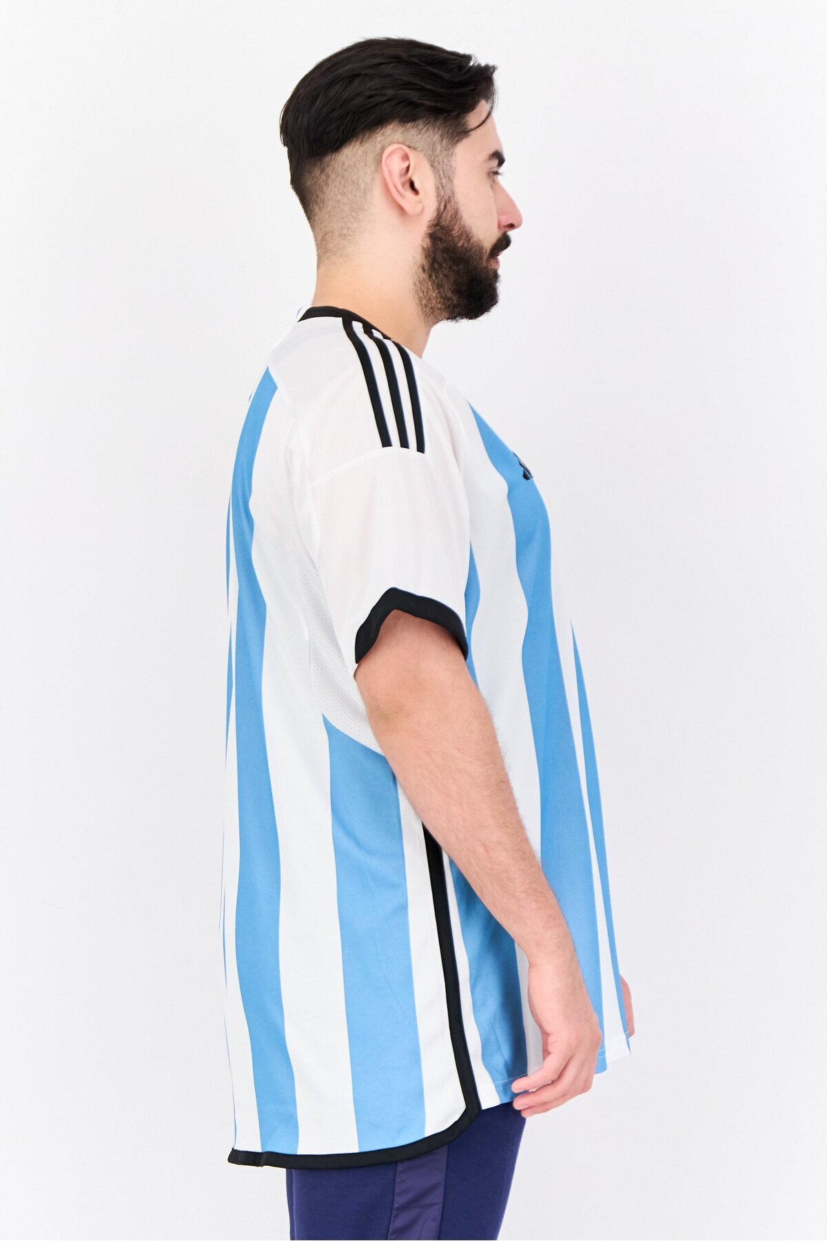 adidas-Men Sportswear Fit Short Sleeve Football Jersey, White/Light Blue 2