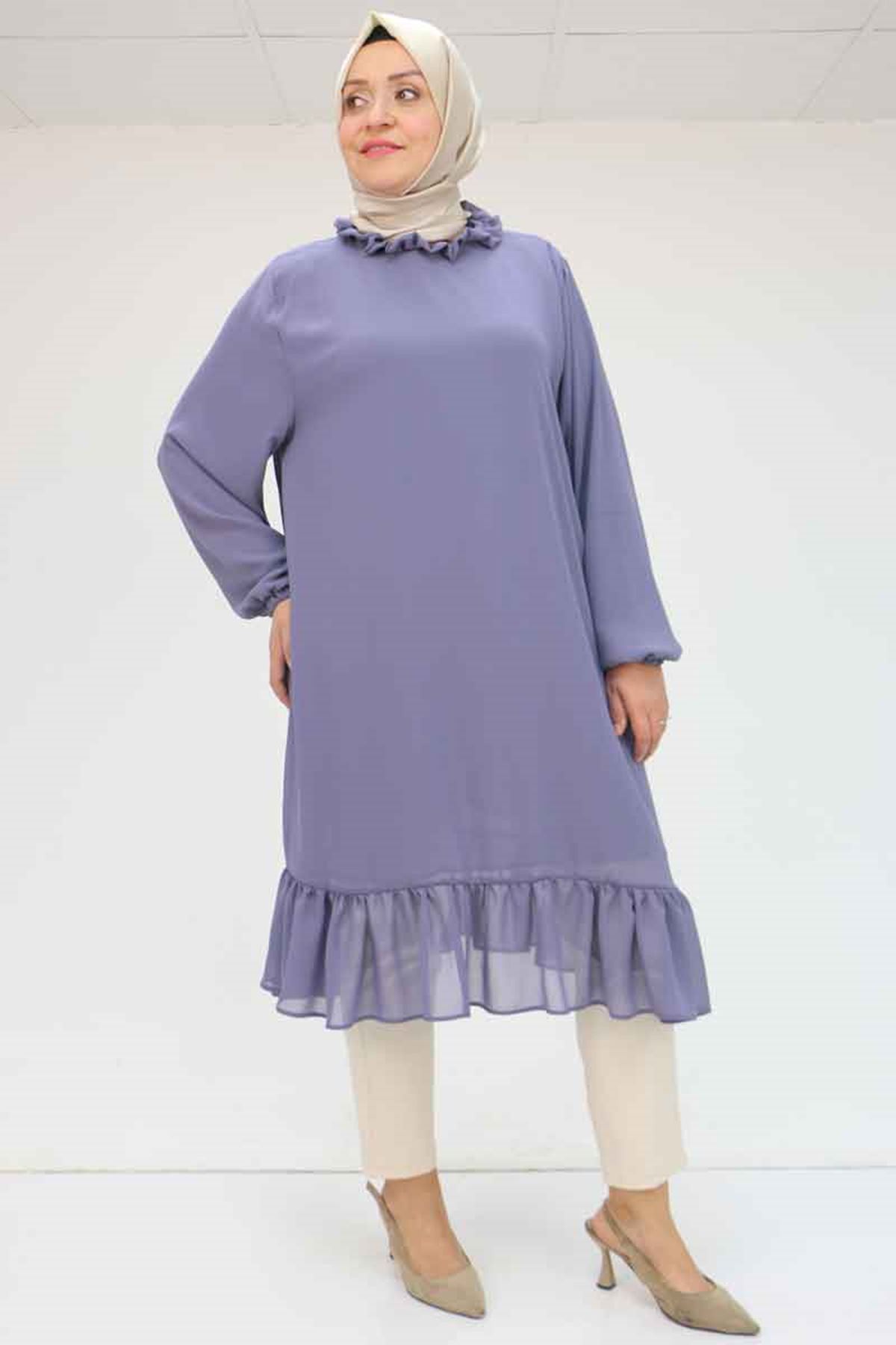 Eslina-58017 Plus Size Chiffon Tunic with Ruffled Hem - Light Lilac 4