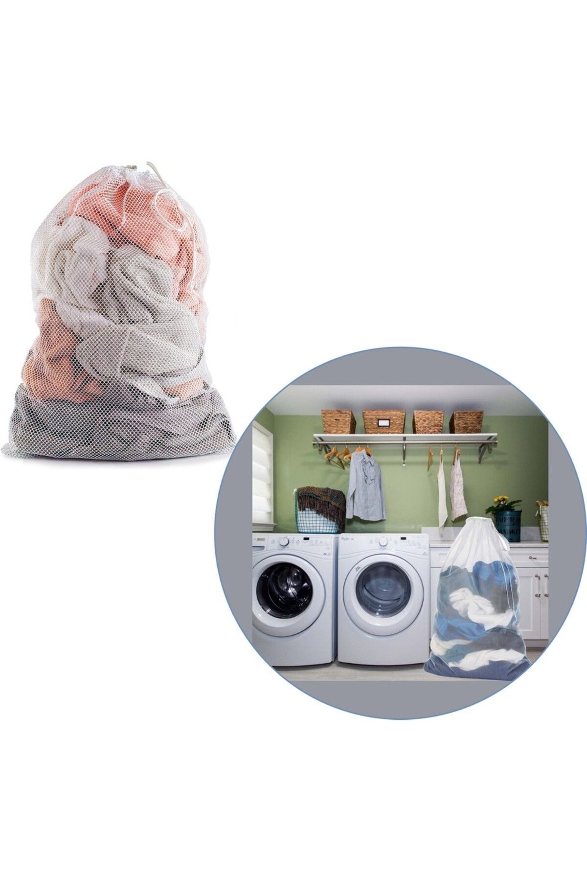 Turkco Plasa De Rufe Cu Sfoara | Geantă Pentru Haine Dirty Clean 35x45cm - One Size