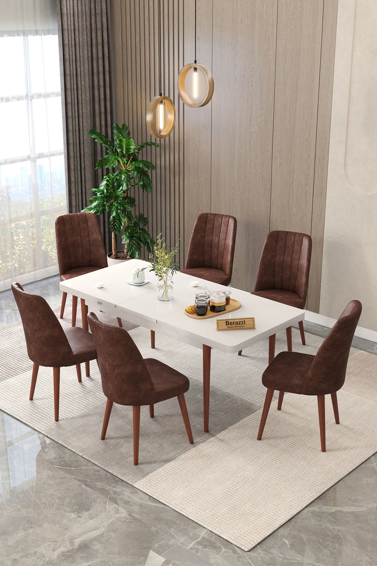 Maholandin Beyaz 80x130 Açılır Mutfak Masası , Mutfak Masa Takımı Metal Ayaklı 6 Sandalye