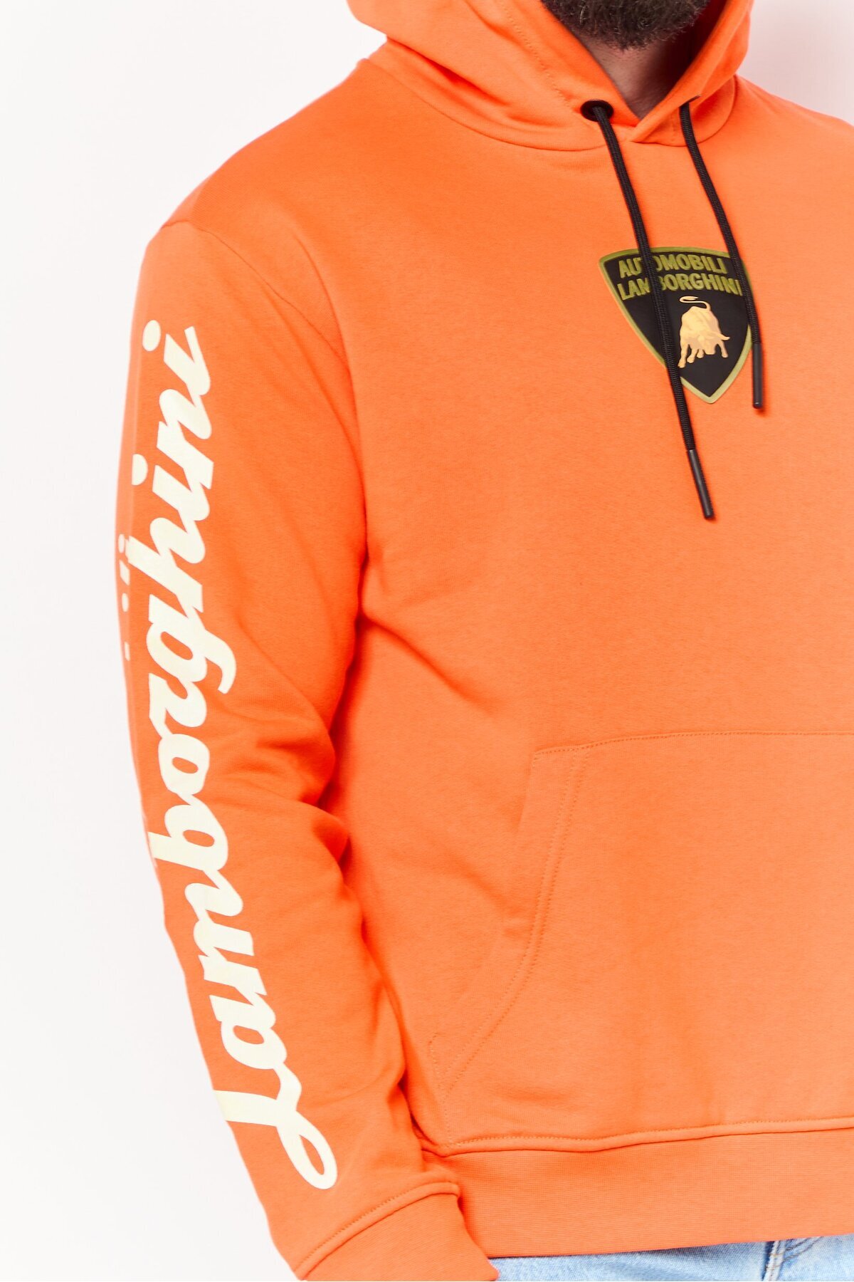 Lamborghini-Men Brand Logo Long Sleeves Hoodie, Orange 3