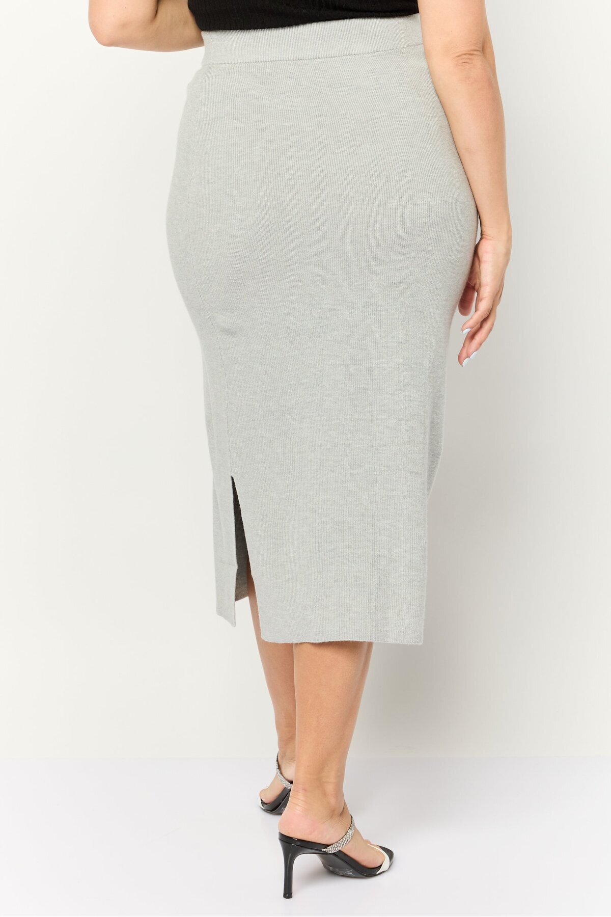 Esprit-Women Ribbed Midi Skirts, Grey 4