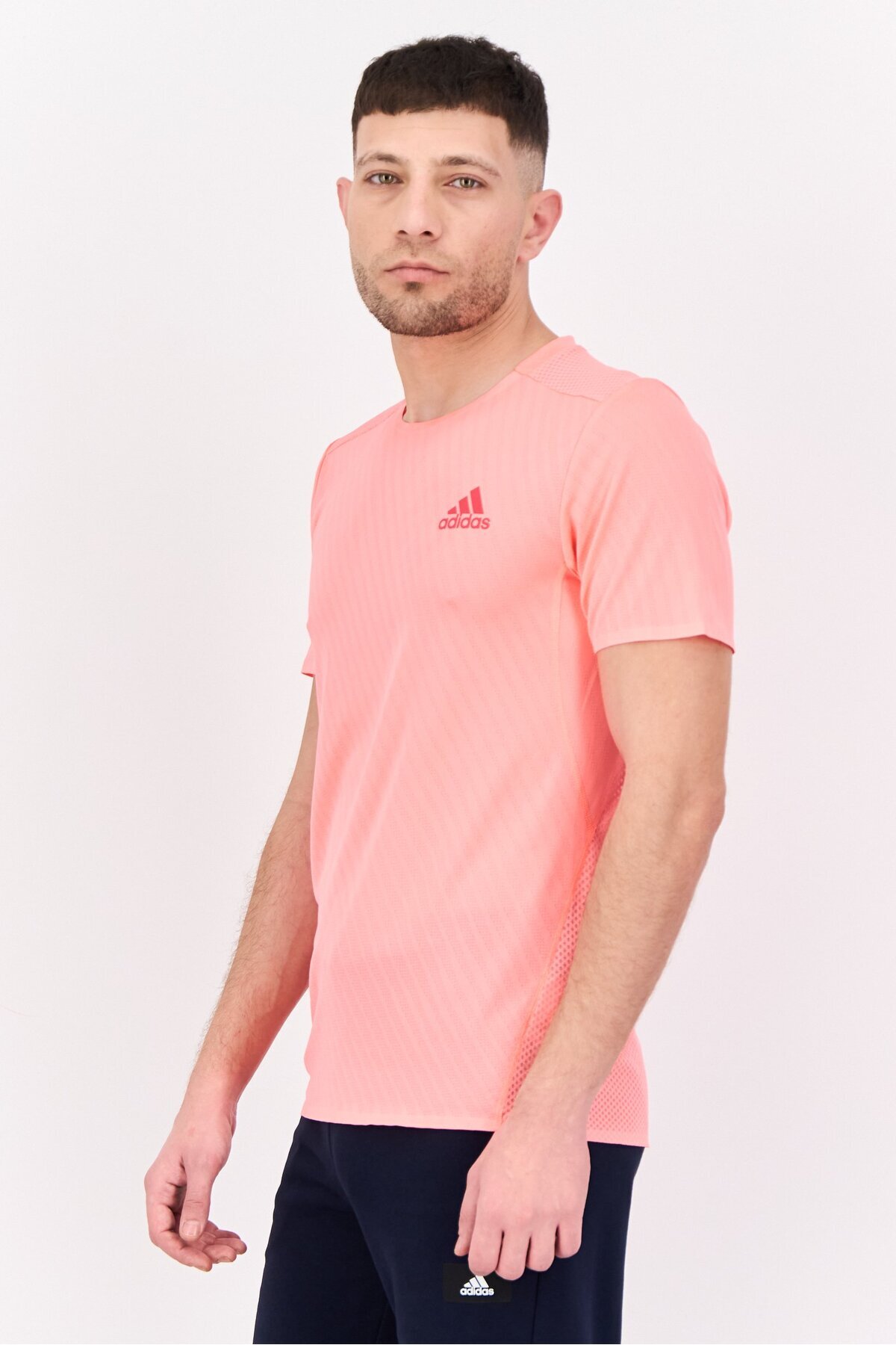 adidas-Men Sportswear Fit Short Sleeve Ruining T-Shirts, Coral 2