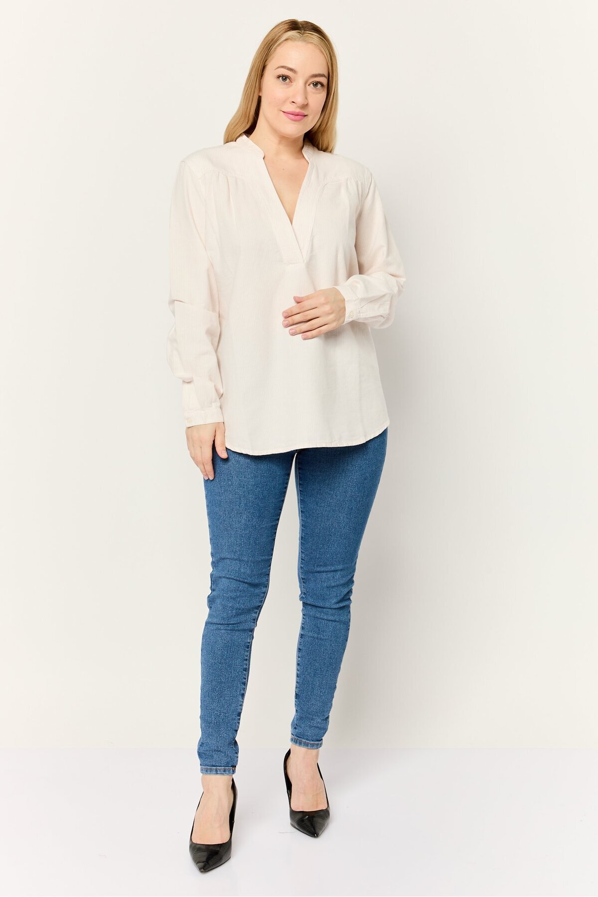 Esprit-Women V-Neck Long Sleeves Textured Blouse, Multicolor 4
