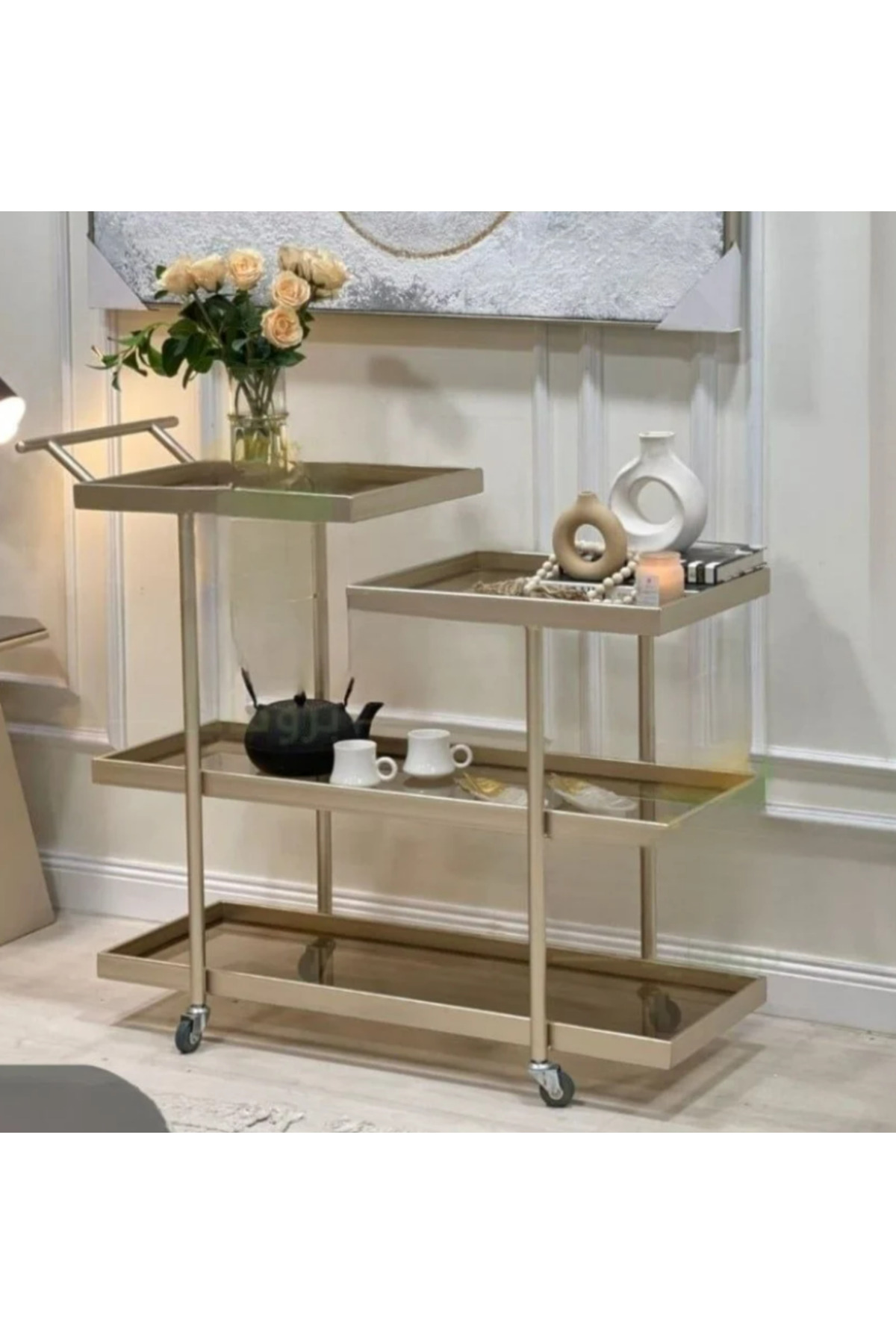 عربة تقديم حديد وزجاج اسود - 80×35×80