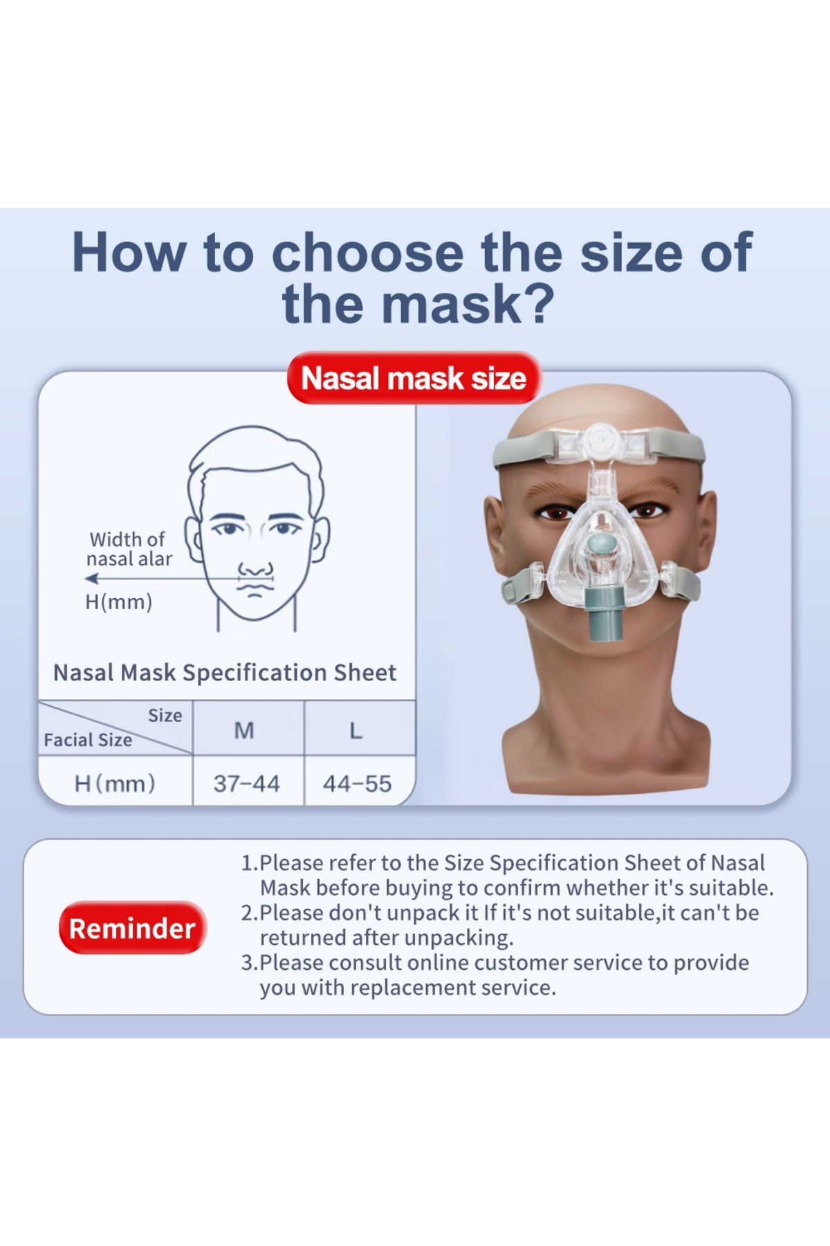 Choice-L Size(1PC) CPAP Nasal Mask NMI CPAP Mask with Headgear Silicone Cushion Anti snoring Sleep Apnea fo 3