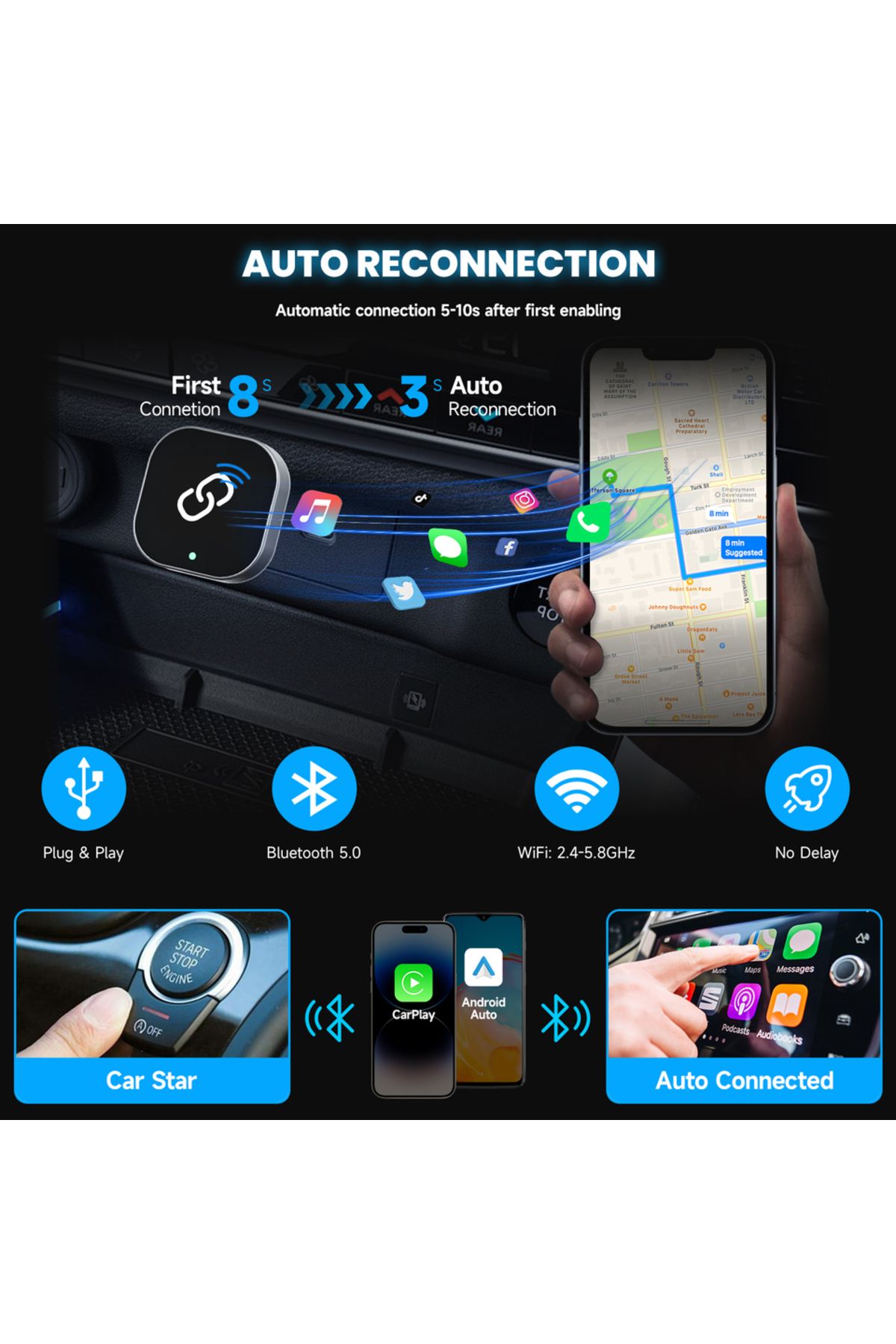Choice-2 in 1 Wireless CarPlay Adapter Plug & Plug Auto Connect No Delay Converts Wired to Wireless Comp... 5