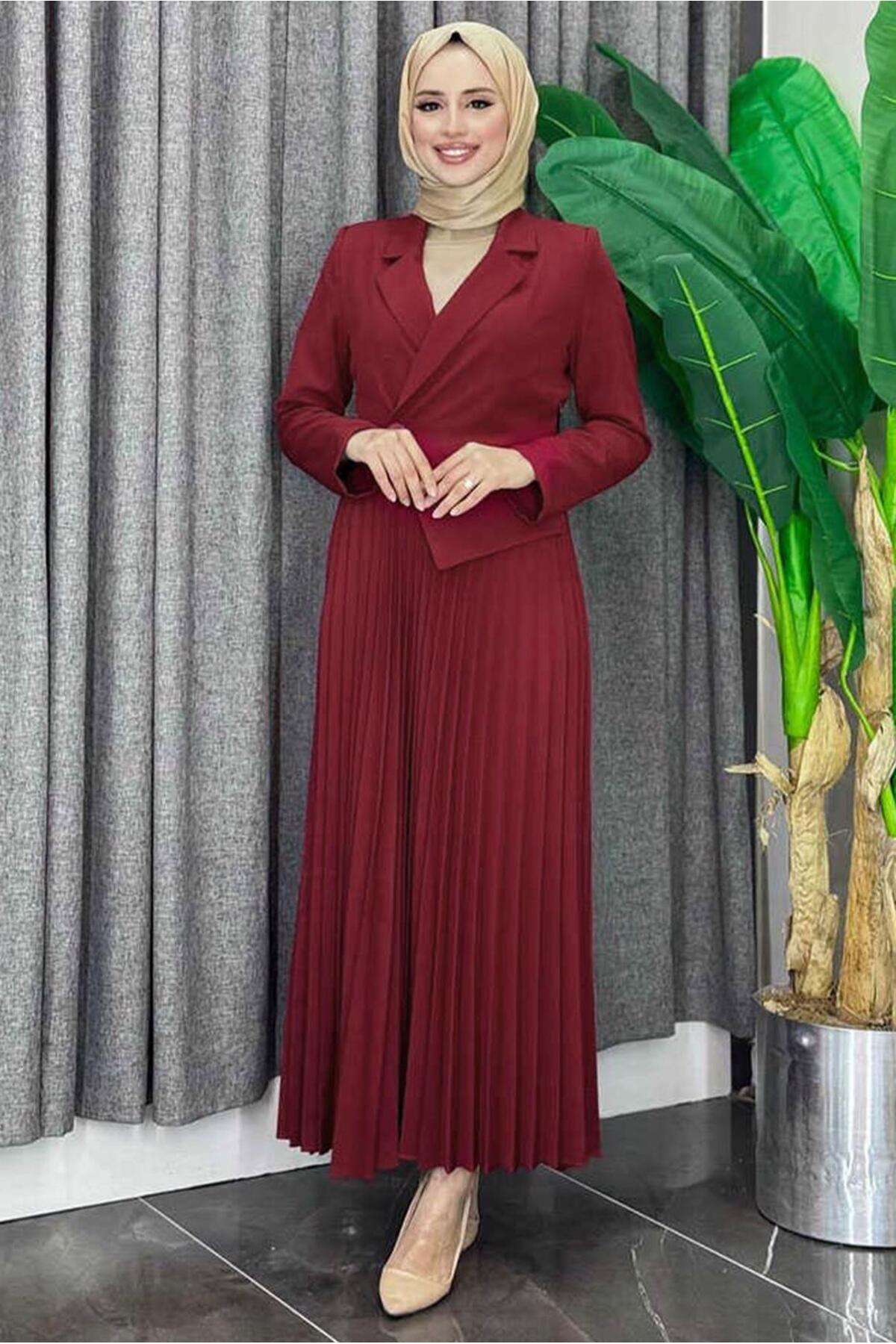 TRENDTESETTÜR-Women's Burgundy Jacket Look Dress t 0073 3
