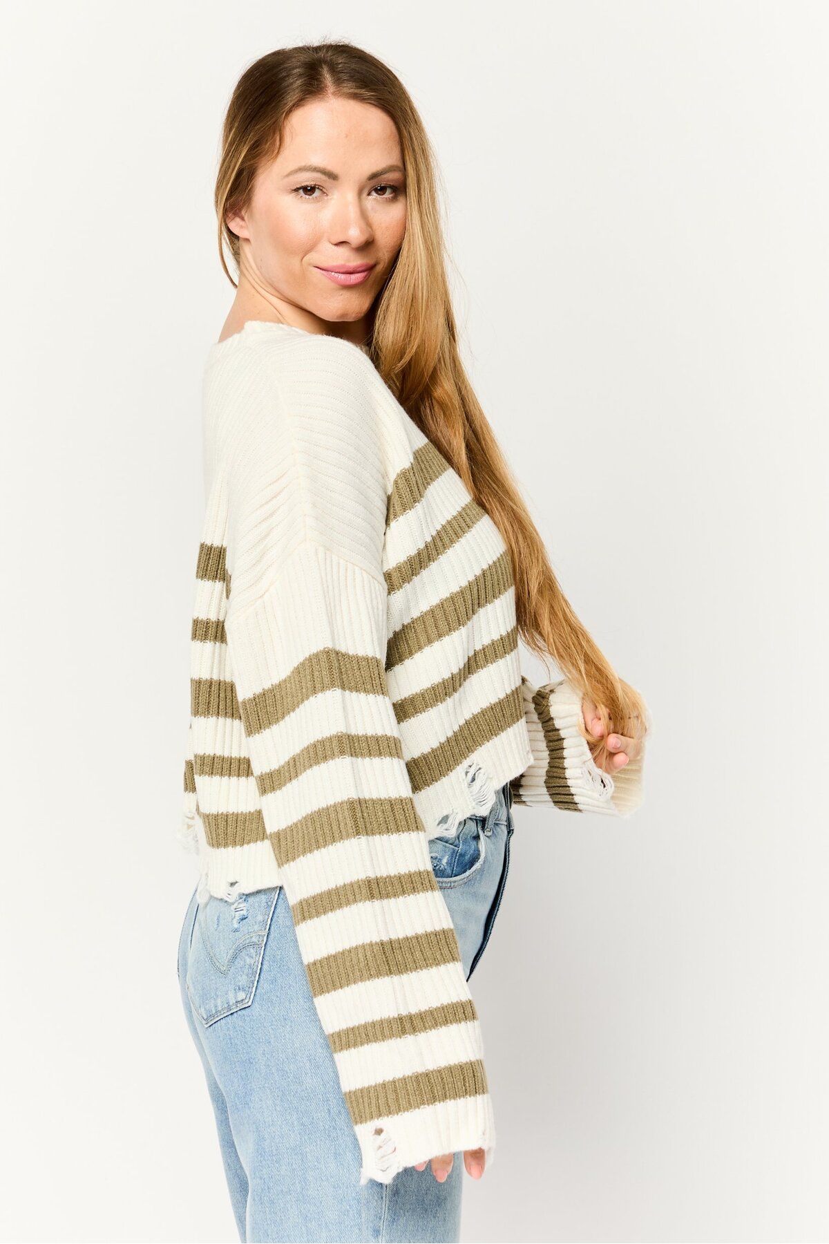 Don't Call Me Jennyfer-Women Ribbed Neck Stripe Sweater, Multi Color 3