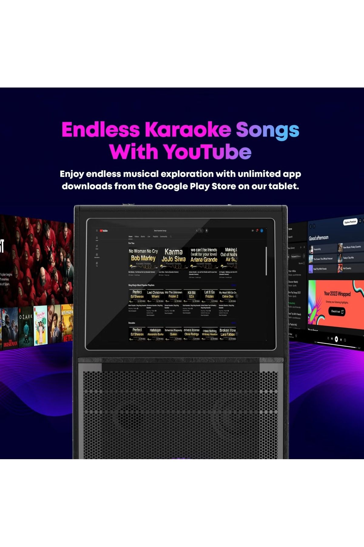 FlashHawk-Karaoke Machine with Lyrics Display Screen, Built-in Tablet, Bluetooth Speaker with 2 Mics, 7500mah 5