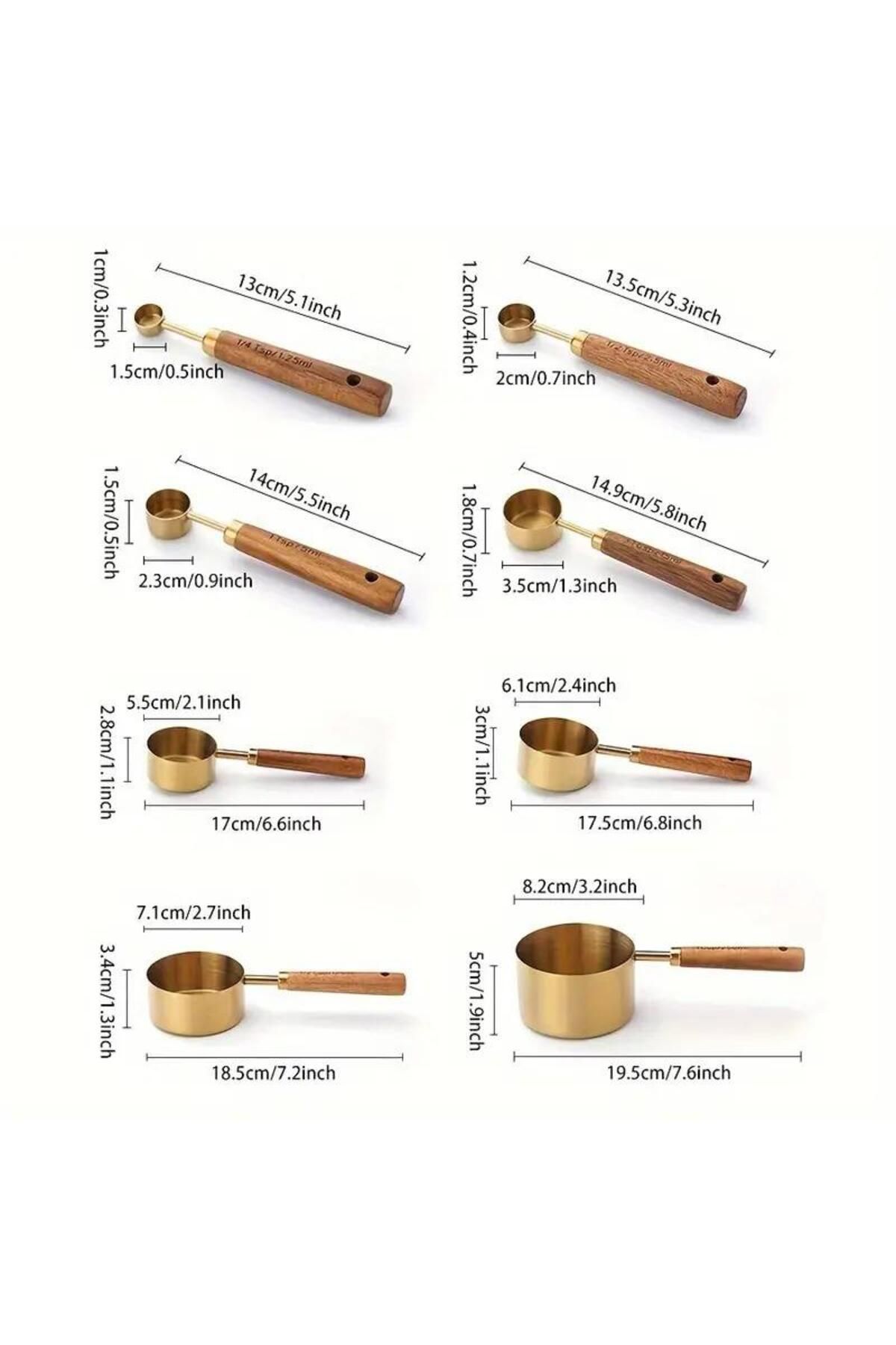 valkyrie-8 Pieces Stainless Steel and Wooden Handle Measurement Set - 1.25ml 2.5ml 5ml 15ml 60ml 80 3