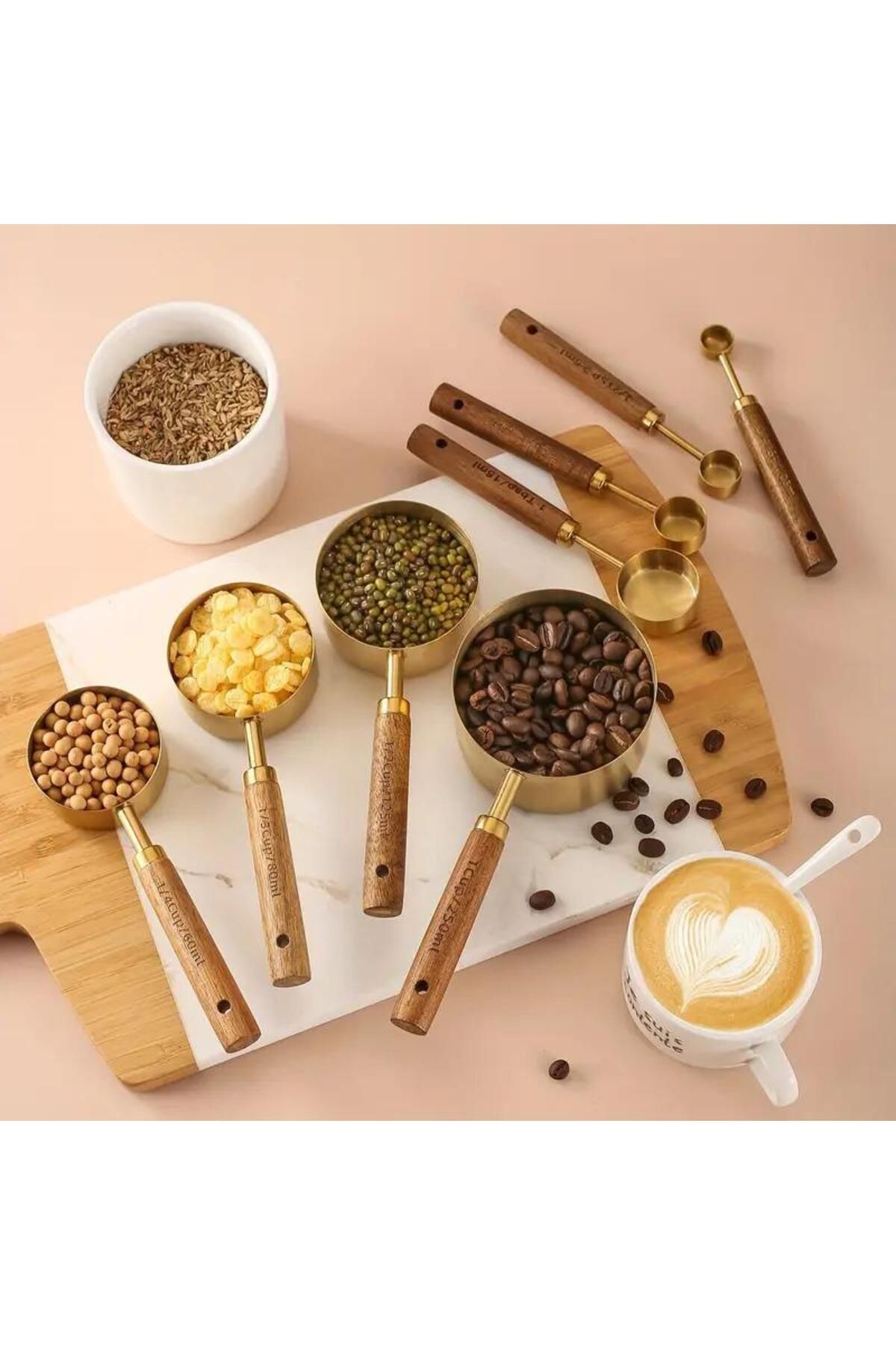 valkyrie-8 Pieces Stainless Steel and Wooden Handle Measurement Set - 1.25ml 2.5ml 5ml 15ml 60ml 80 5