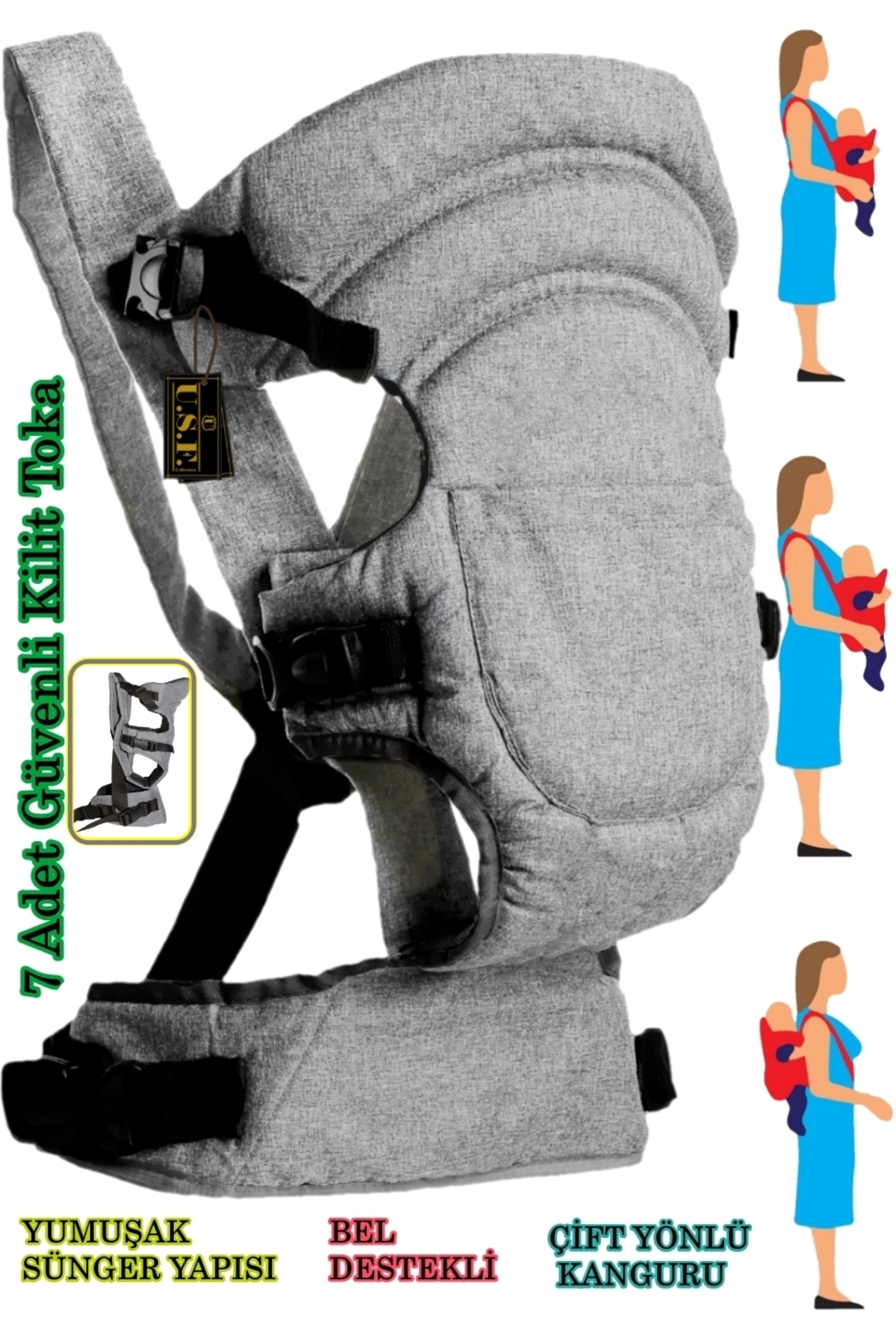 USF Çift Yönlü Bebek Taşıma Kangurusu Beslenme Yemek Mama Termal Çantası 2 Li Set fotoğrafı 2 (önizleme)