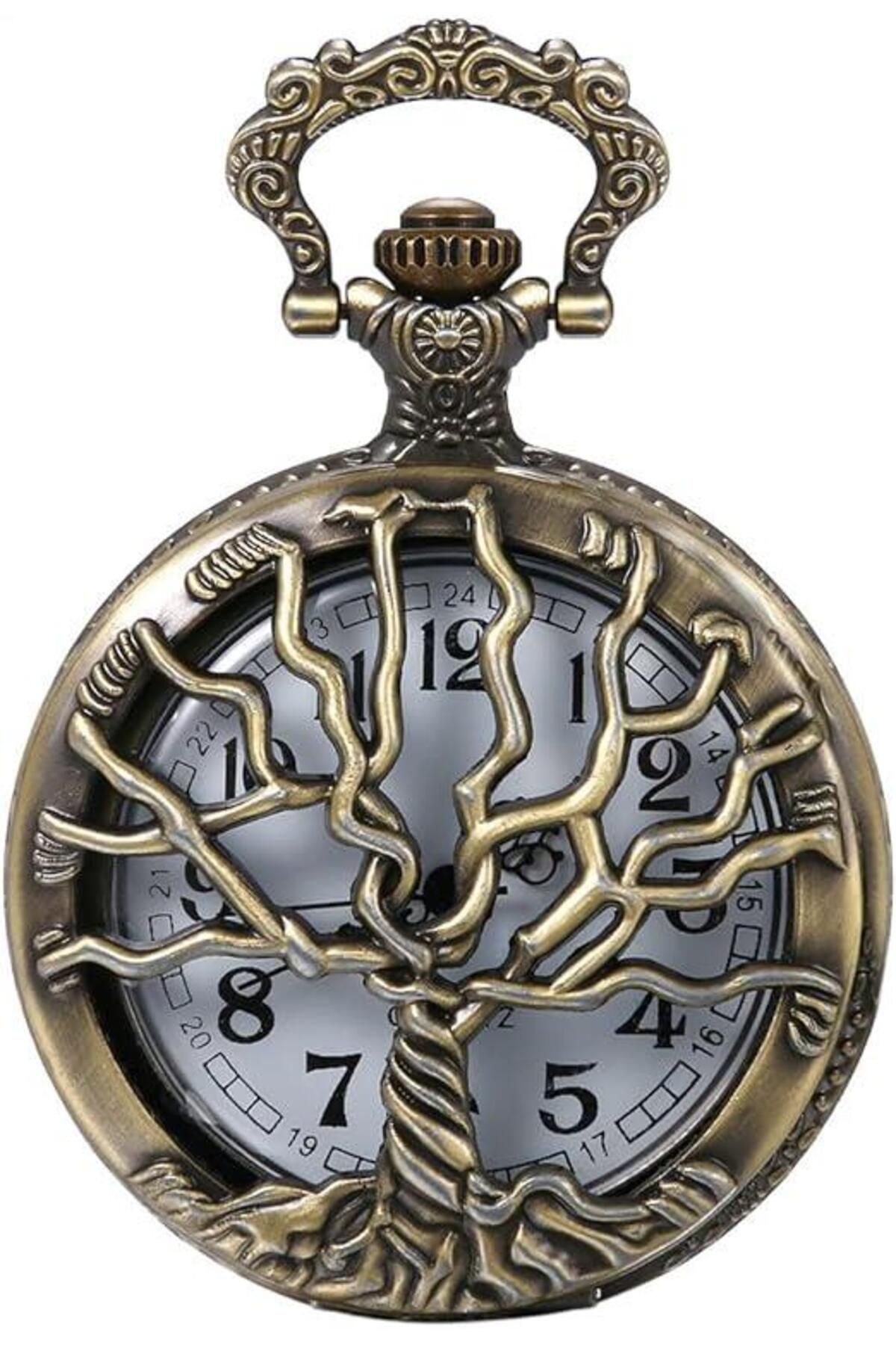 valkyrie-Vintage Life Tree Motif Retro Boxed Chain Clock - Pocket Clock 1