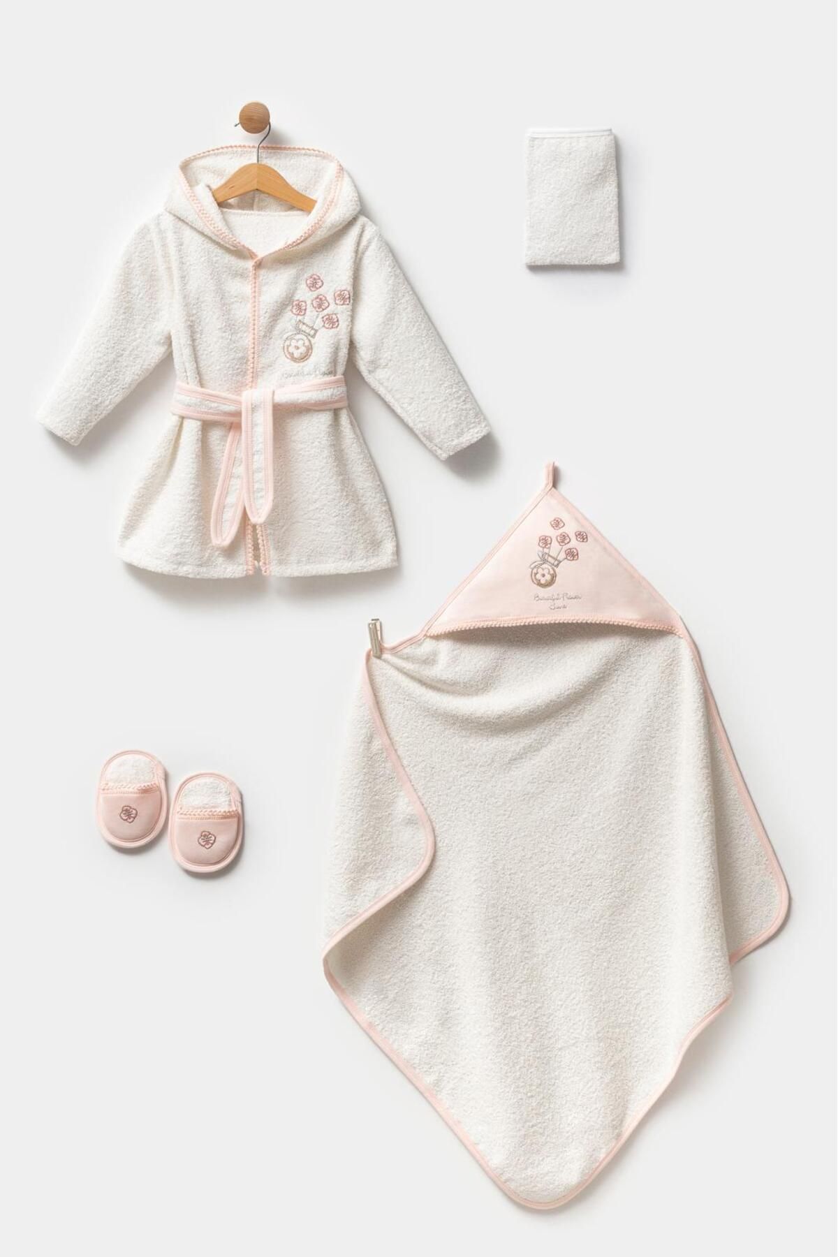 BEBELİNNA BABY 4 Parça Bebek Bornoz Seti