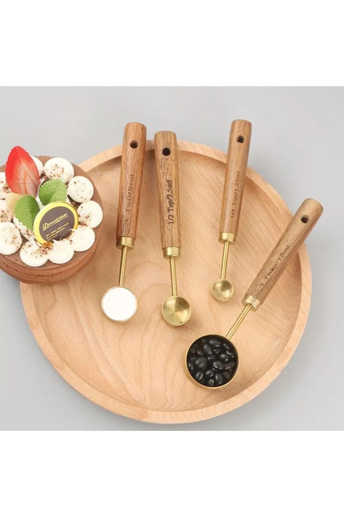 valkyrie-4 Pieces Measuring Cup Set with Stainless Steel and Wooden Handle - 15ml, 5ml, 2.5ml, 1.25ml 4