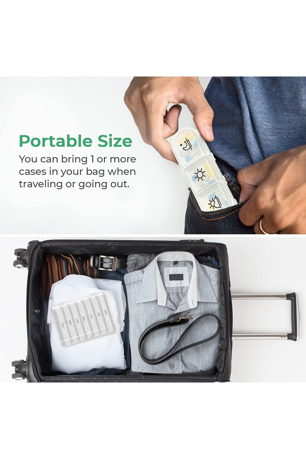 COOYA-Portable Travel Pill Box, 7 Day with Large Pill Containers, Light Proof Pill Case (White) 4