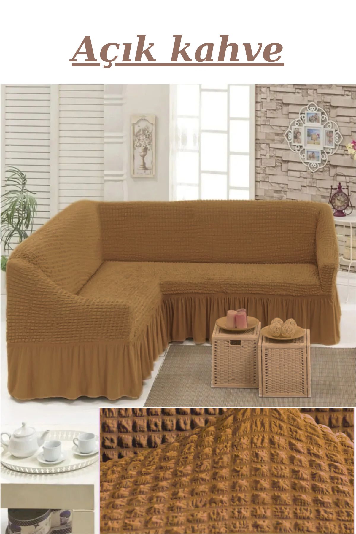 uytm Husa Pentru Canapea De Colt L Cu Fuste Burmcuk. 7 Locuri, Elastic, Husă Pentru Canapea De Colț. Lungime Totală 550 Cm - One Size