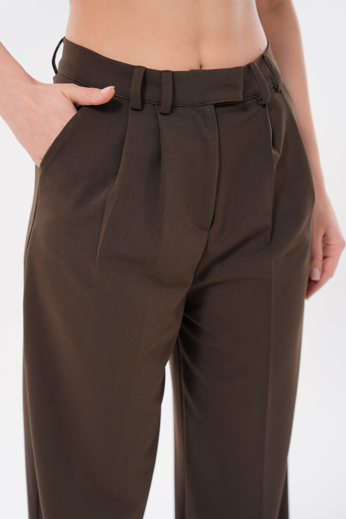 lovebox-Women's Modern Palazzo Cut Wide Leg Brown Fabric Trousers 002 2