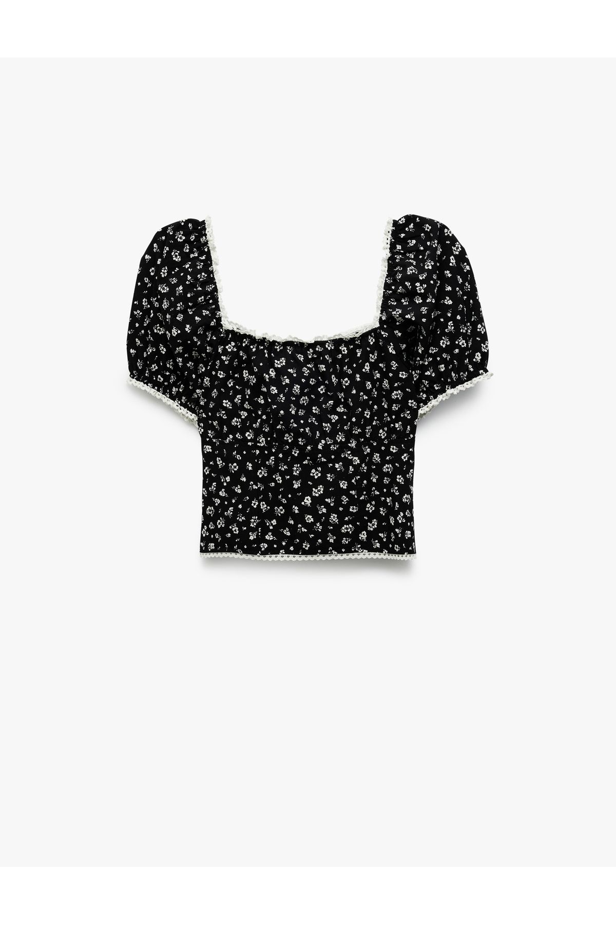 Koton-Sweetheart λαιμόκοψη κοντό μπαλόνι μανίκι Floral Crop μπλούζα 4