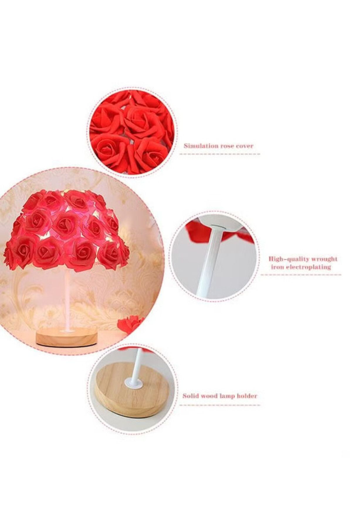 COOYA-Table Lamp, USB Port, Nightstand Rose Lamp for Arcade with 3-Colour Remote Control Dimmer + Timer 4