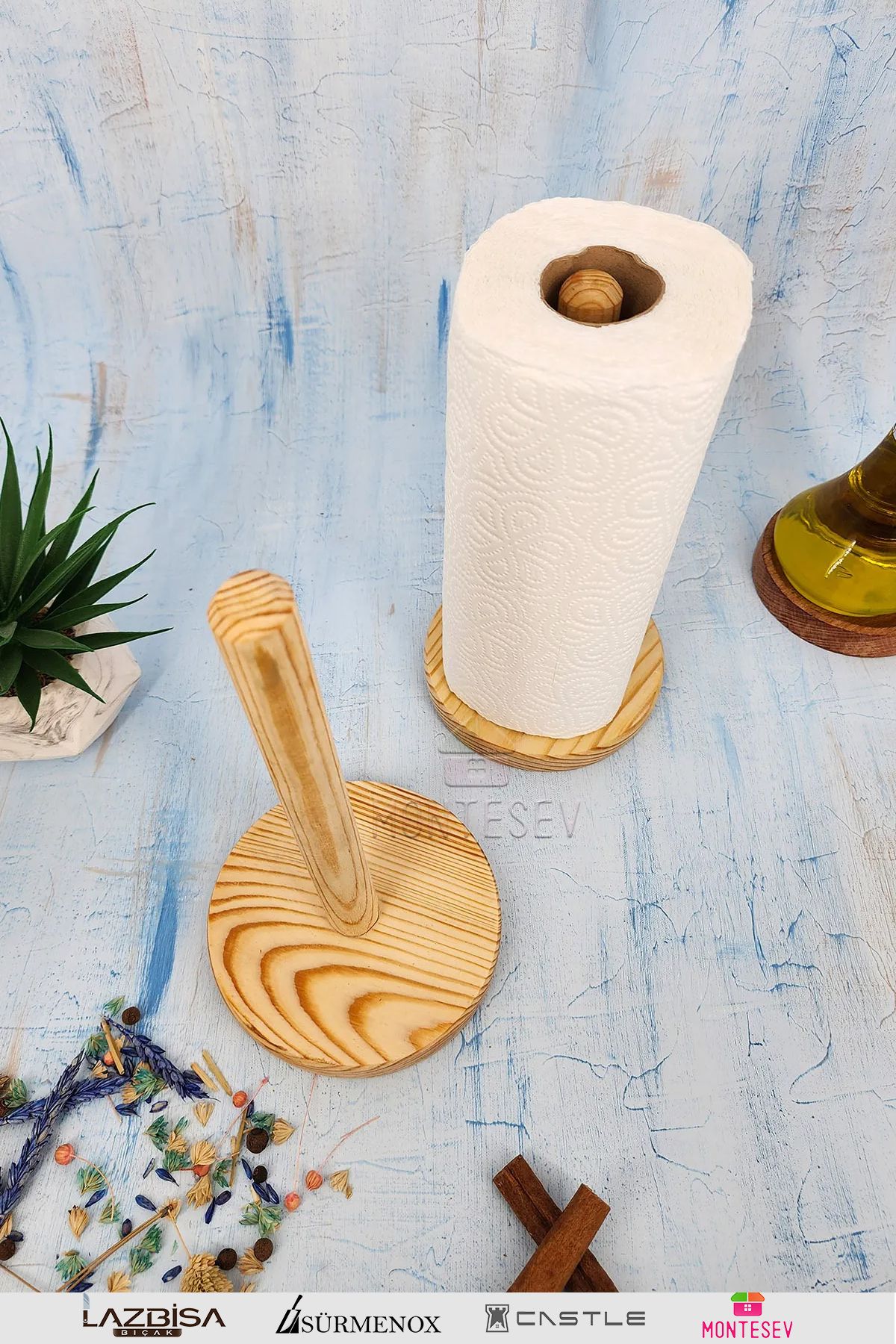 MONTESEV-2Pcs Wooden Pine Tree Paper Towel Holder Wooden Napkin Holder Kitchen Organizer 1