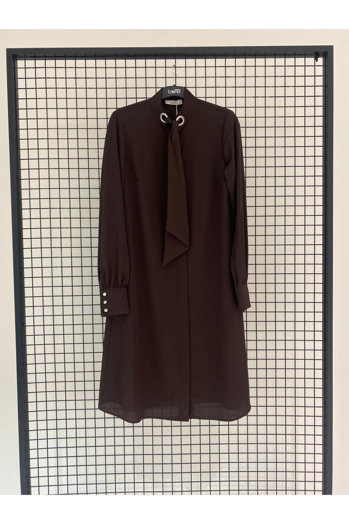 Armine-A-Line Hidden Button Tunic with Belt Detail at the Collar 1