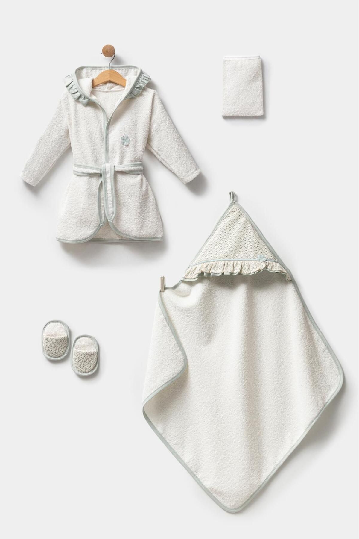 BEBELİNNA BABY 4 Parça Bebek Bornoz Seti