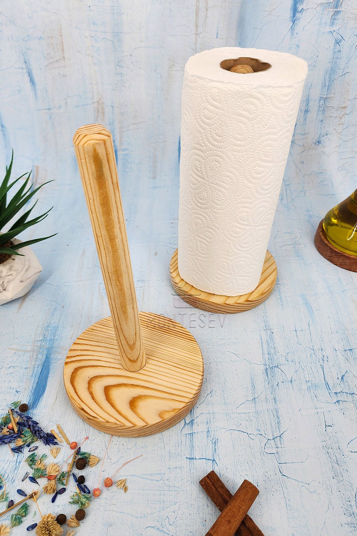 MONTESEV-2Pcs Wooden Pine Tree Paper Towel Holder Wooden Napkin Holder Kitchen Organizer 4