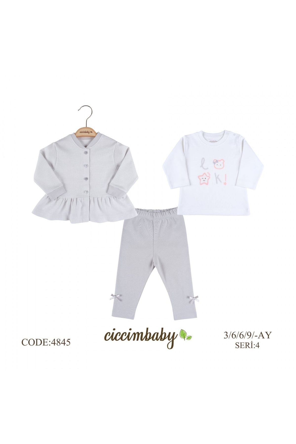 Genel Markalar Ciccim Baby Çizgili Fırfırlı 3lü Takım 4845 Gri