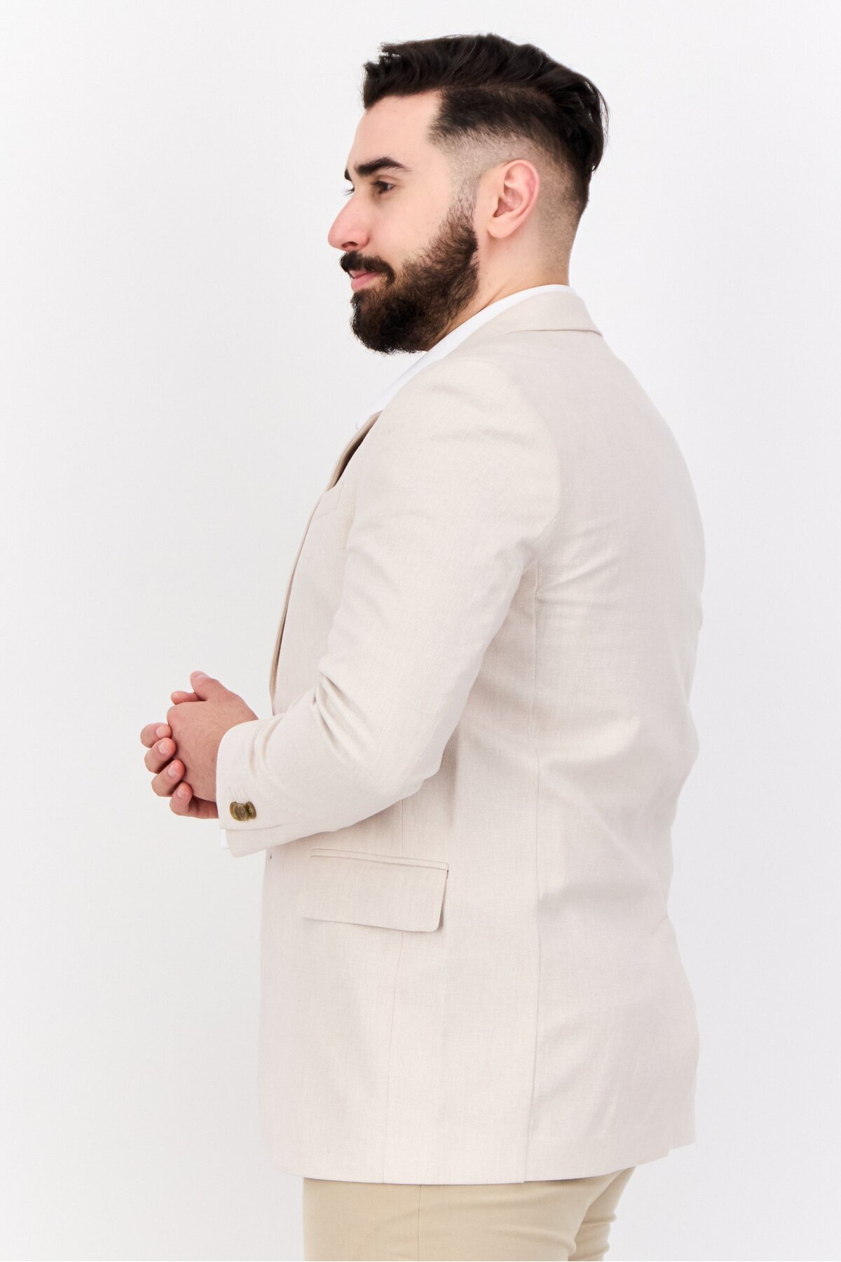 Esprit-Men Regular Fit Solid Semi Formal Blazer, Beige 2