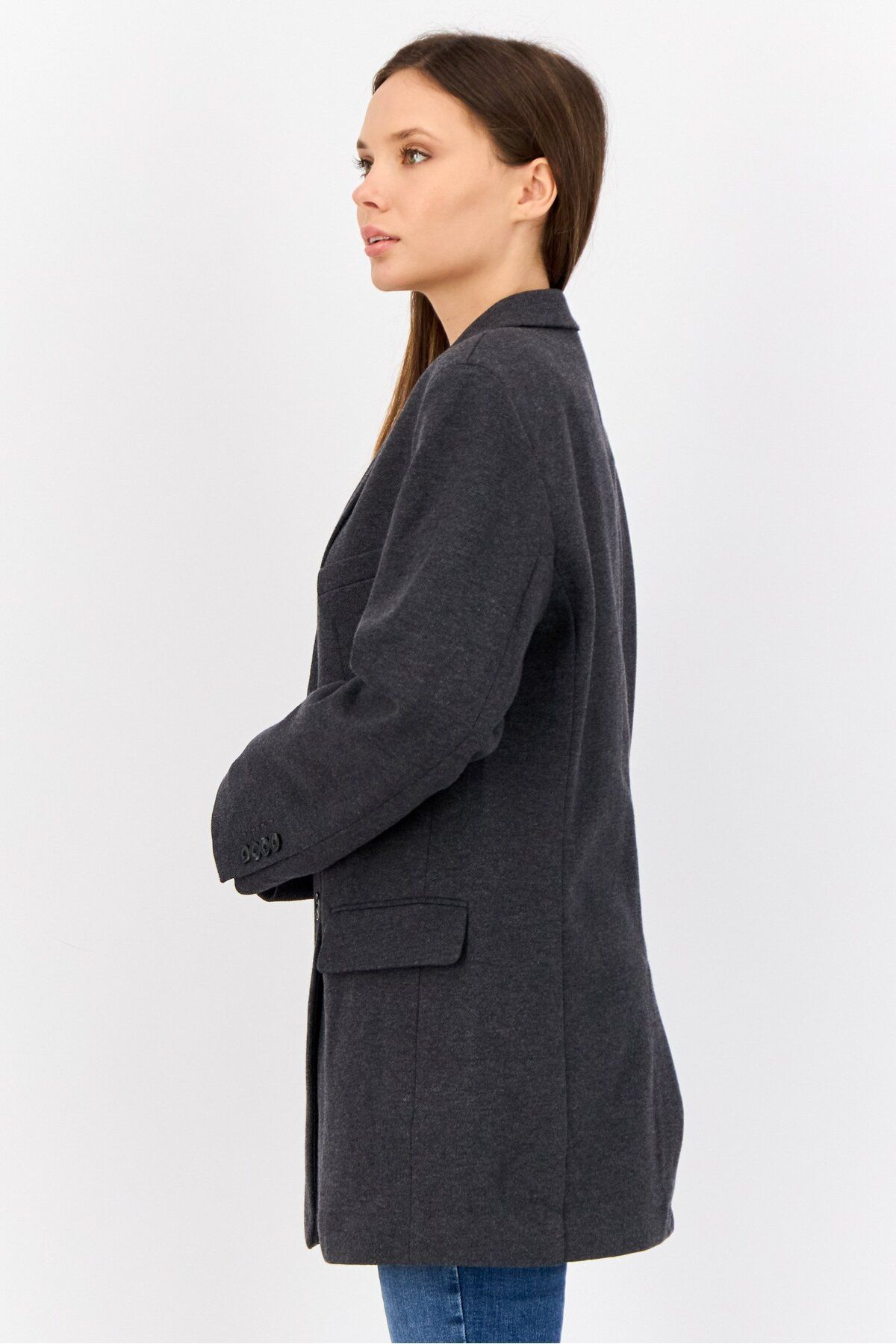 Esprit-Women Oversized Textured Semi Formal Blazer, Dark Grey 2