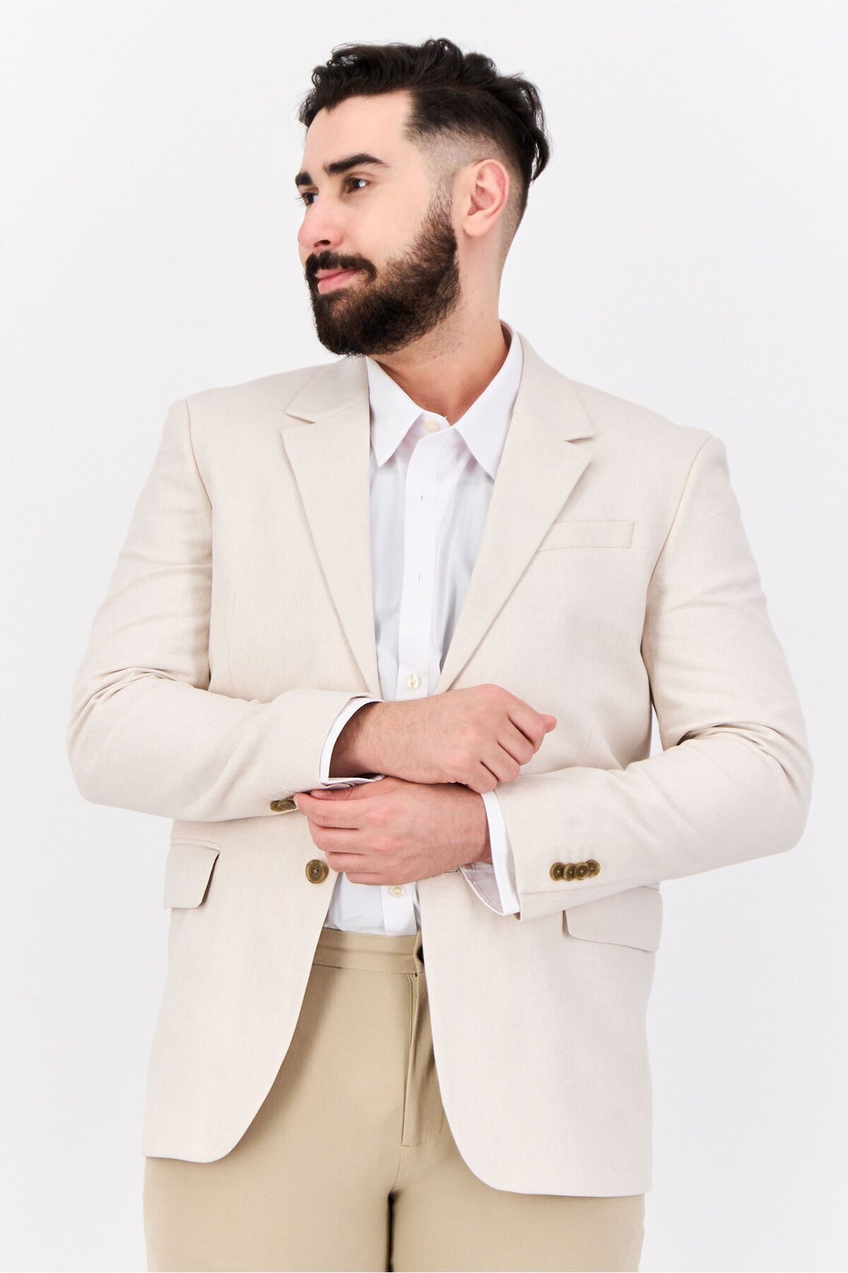 Esprit-Men Regular Fit Solid Semi Formal Blazer, Beige 1