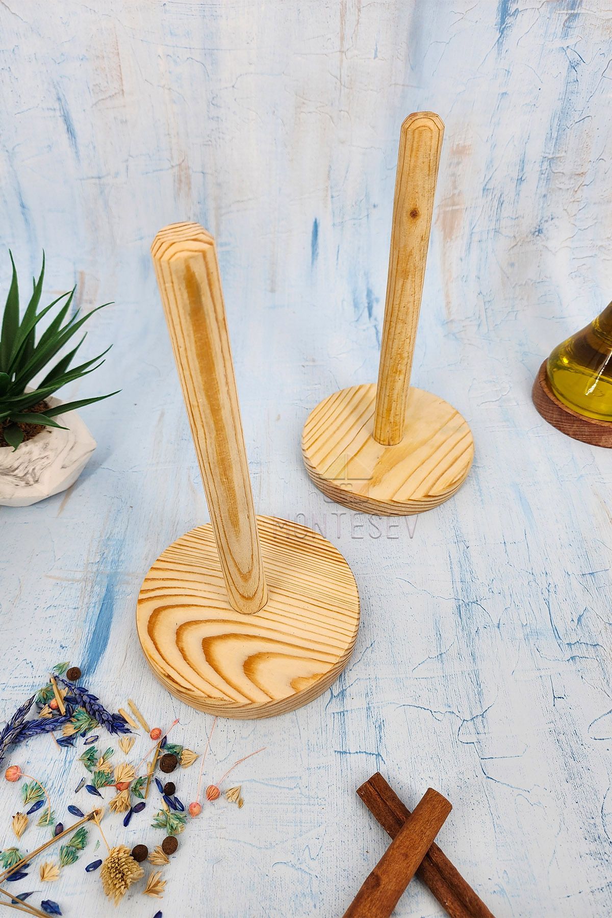 MONTESEV-2Pcs Wooden Pine Tree Paper Towel Holder Wooden Napkin Holder Kitchen Organizer 3