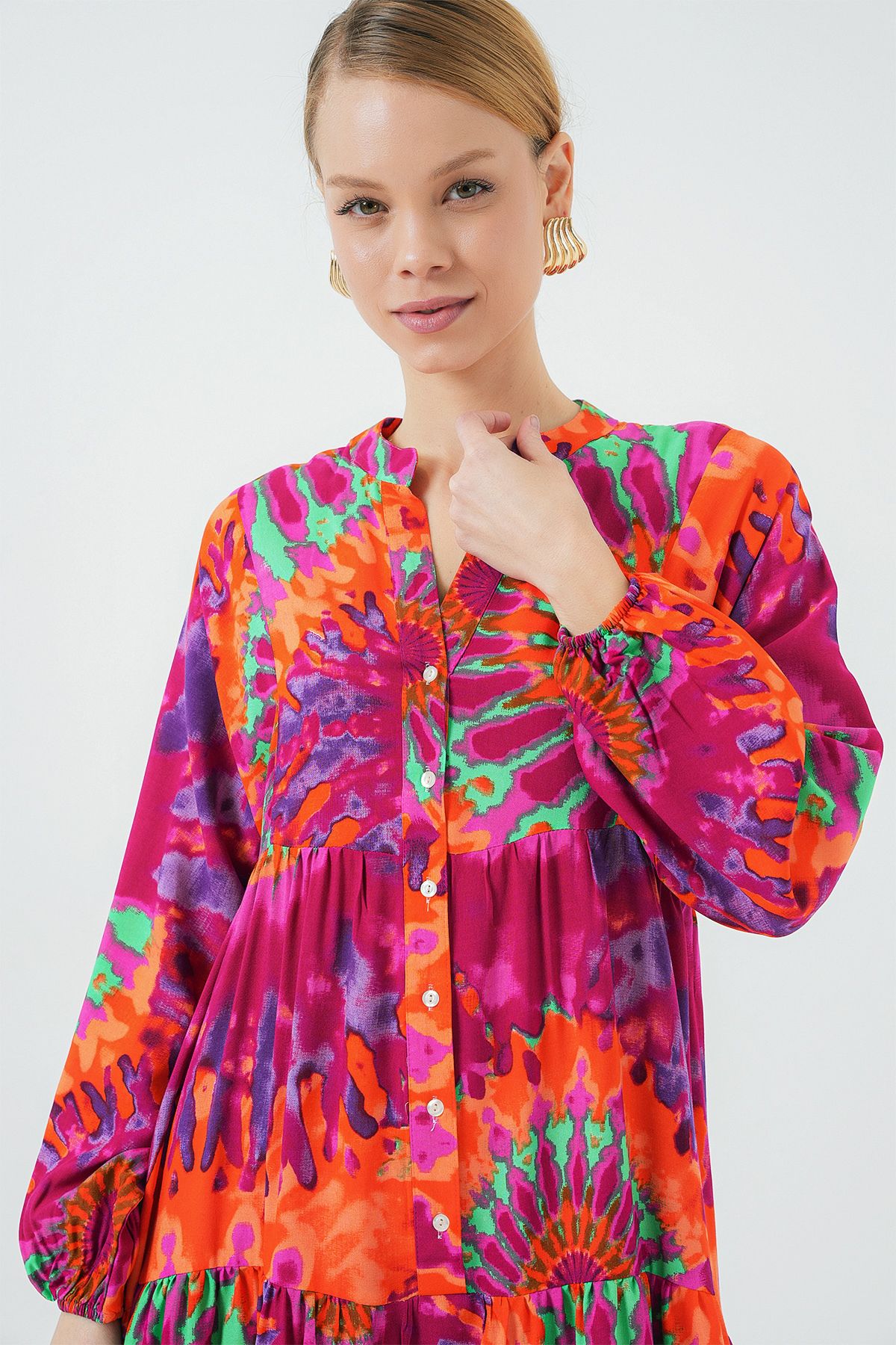 Bigdart-2423 Authentic Patterned Hijab Dress - H. Fuchsia 3