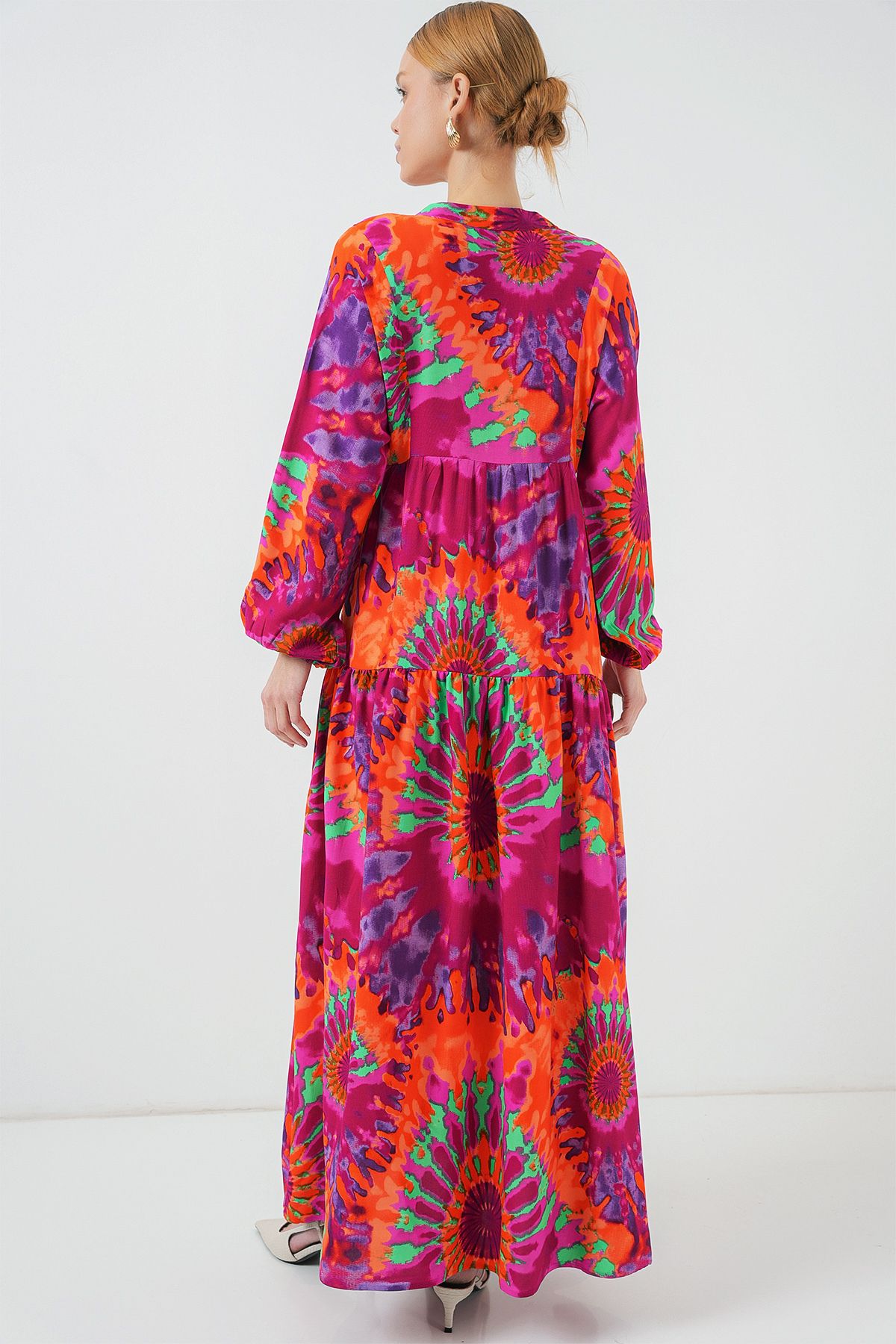Bigdart-2423 Authentic Patterned Hijab Dress - H. Fuchsia 6