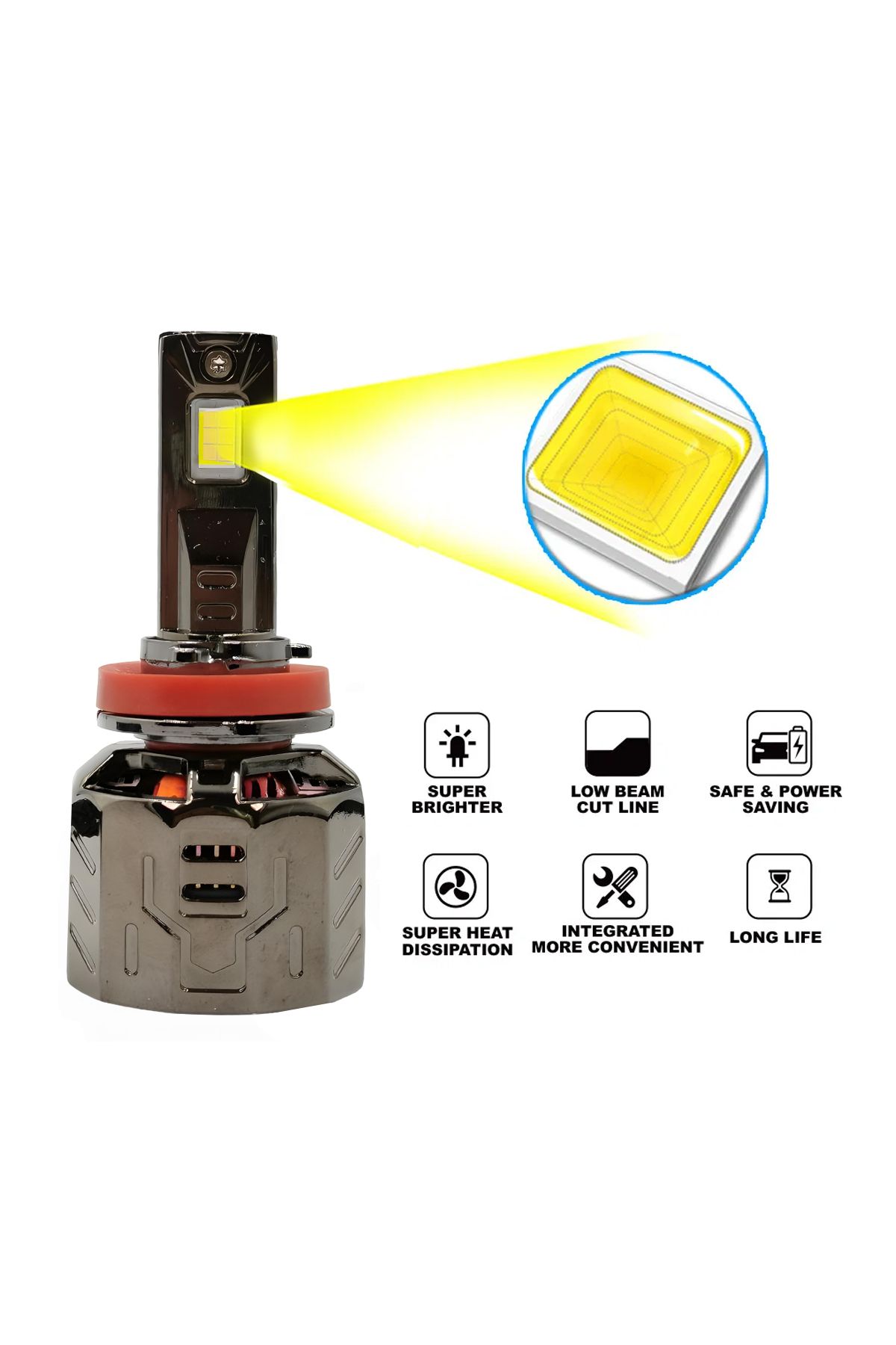 3XR-مصباح أمامي P130 LED H11 260 واط 30000 لومن 12 فولت فائق السطوع متوافق مع CANBUS ومصباح ضباب وشعاع 7