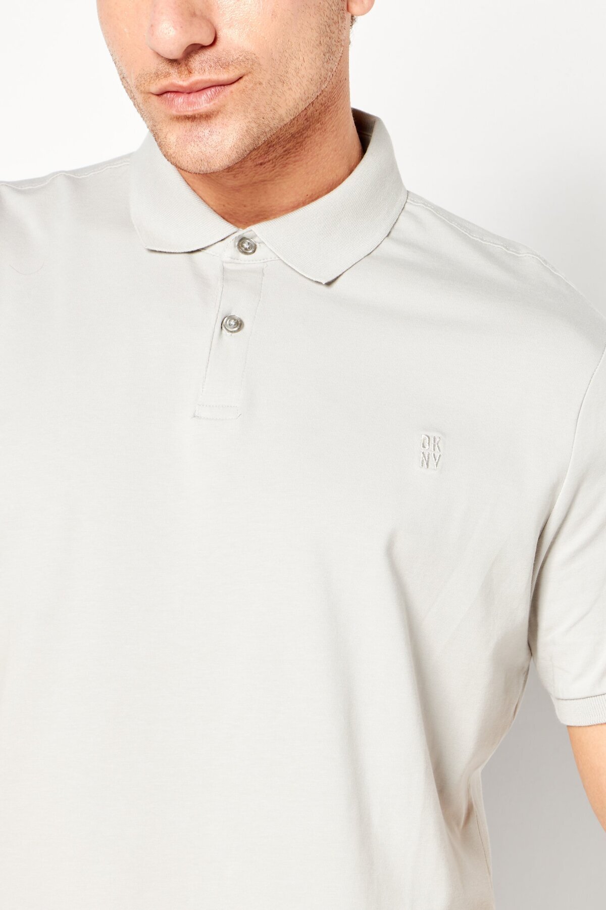 Dkny-Men Regular Fit Embroidered Logo Short Sleeve Polo Shirt, Light Grey 3