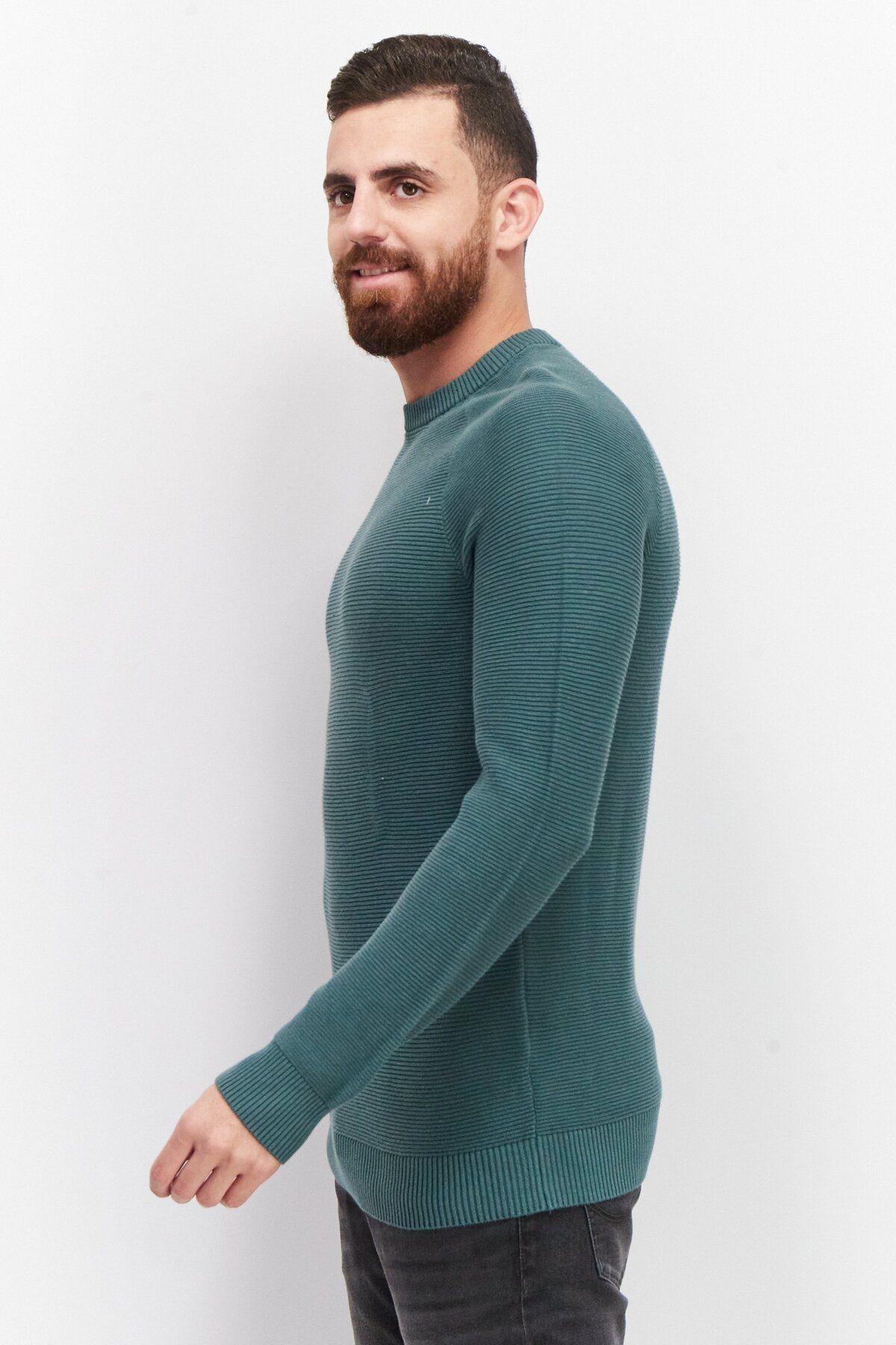 CELIO-Men Crew Neck Long Sleeve Knitted Sweatshirts, Green 3