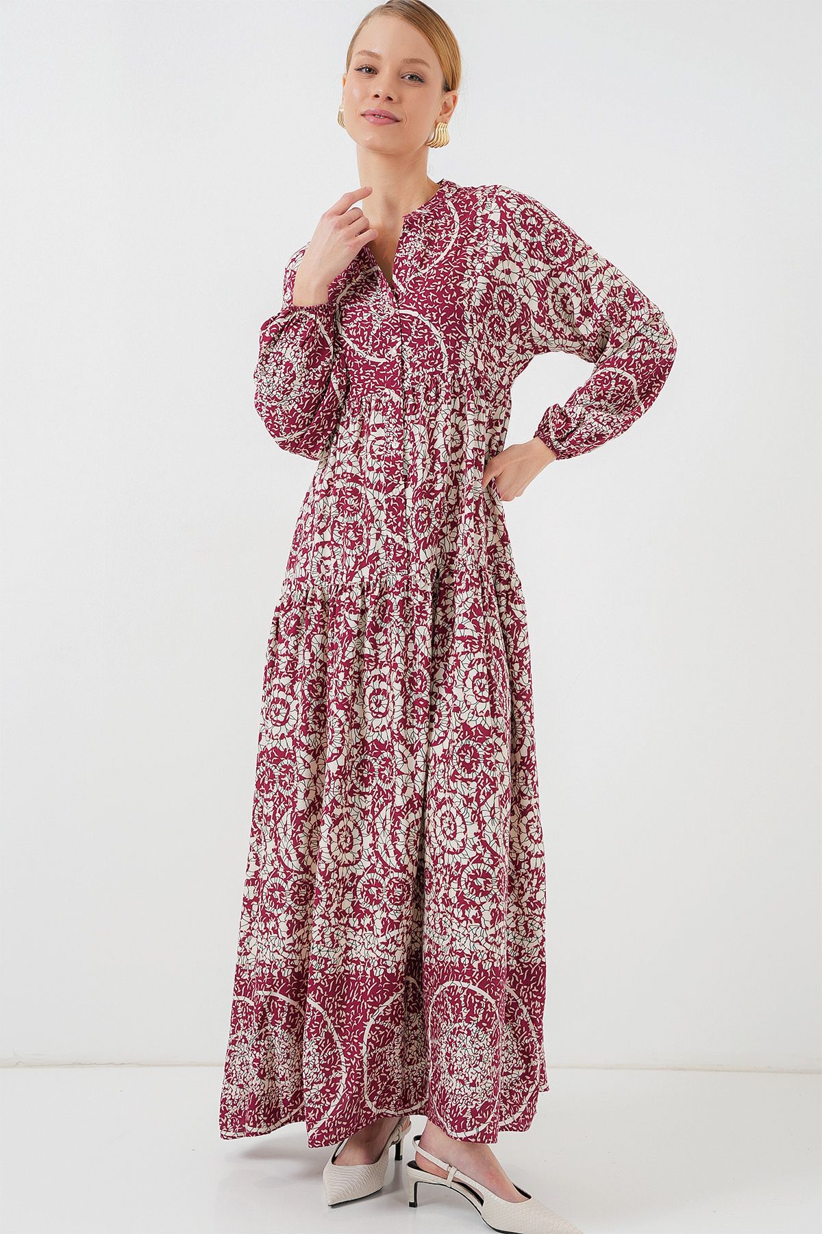Bigdart-2423 Authentic Patterned Hijab Dress - E. Fuchsia 4