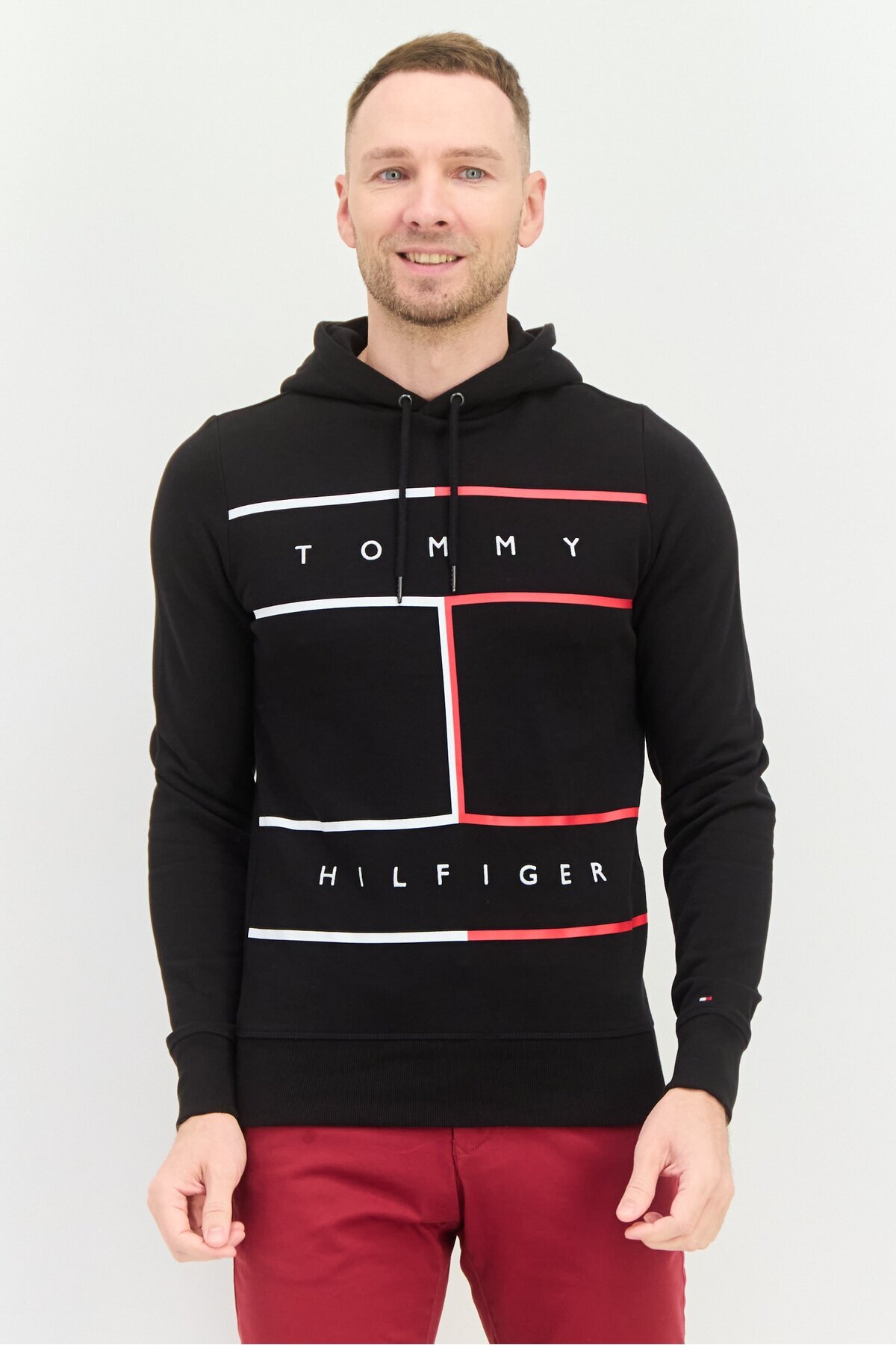 Tommy Hilfiger-Men Hooded Long Sleeve Embroidered Logo Sweatshirt, Black 1