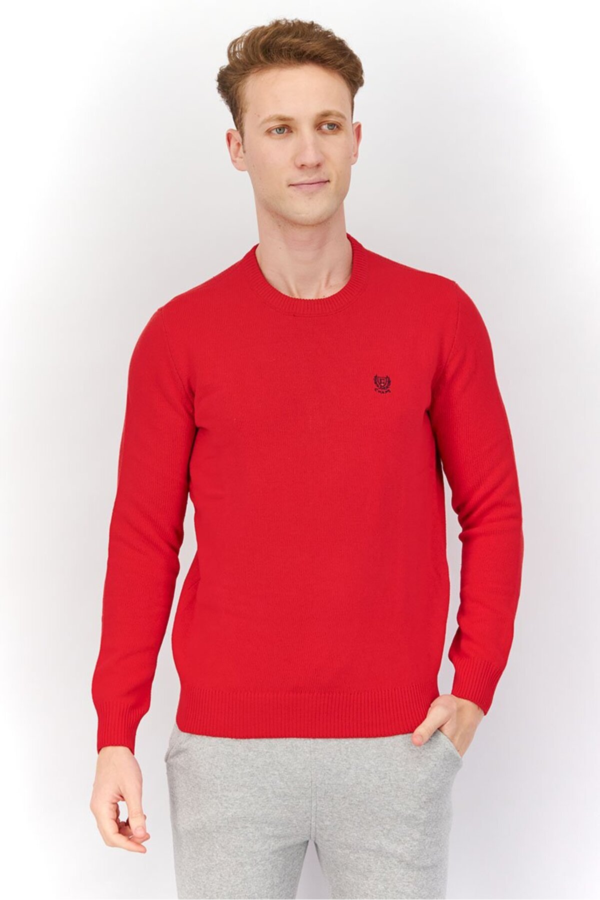 Chaps-Men Crew Neck Knitted Long Sleeve Sweaters, Red 1